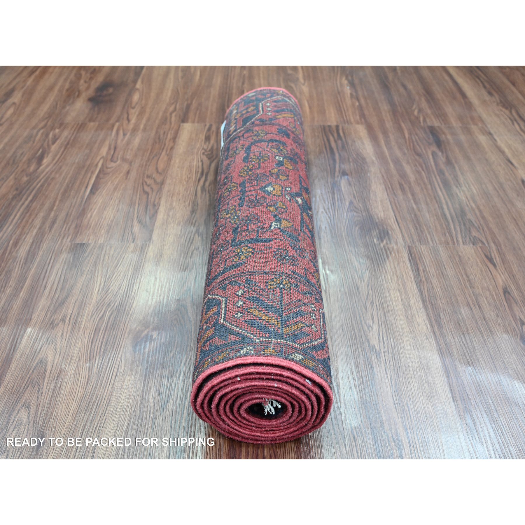 2'2"x8'2" Crimson Red, Hand Knotted, Afghan Andkhoy with Geometric Design, Veggie Dyes, Soft Wool, Runner, Oriental Rug Sh20719