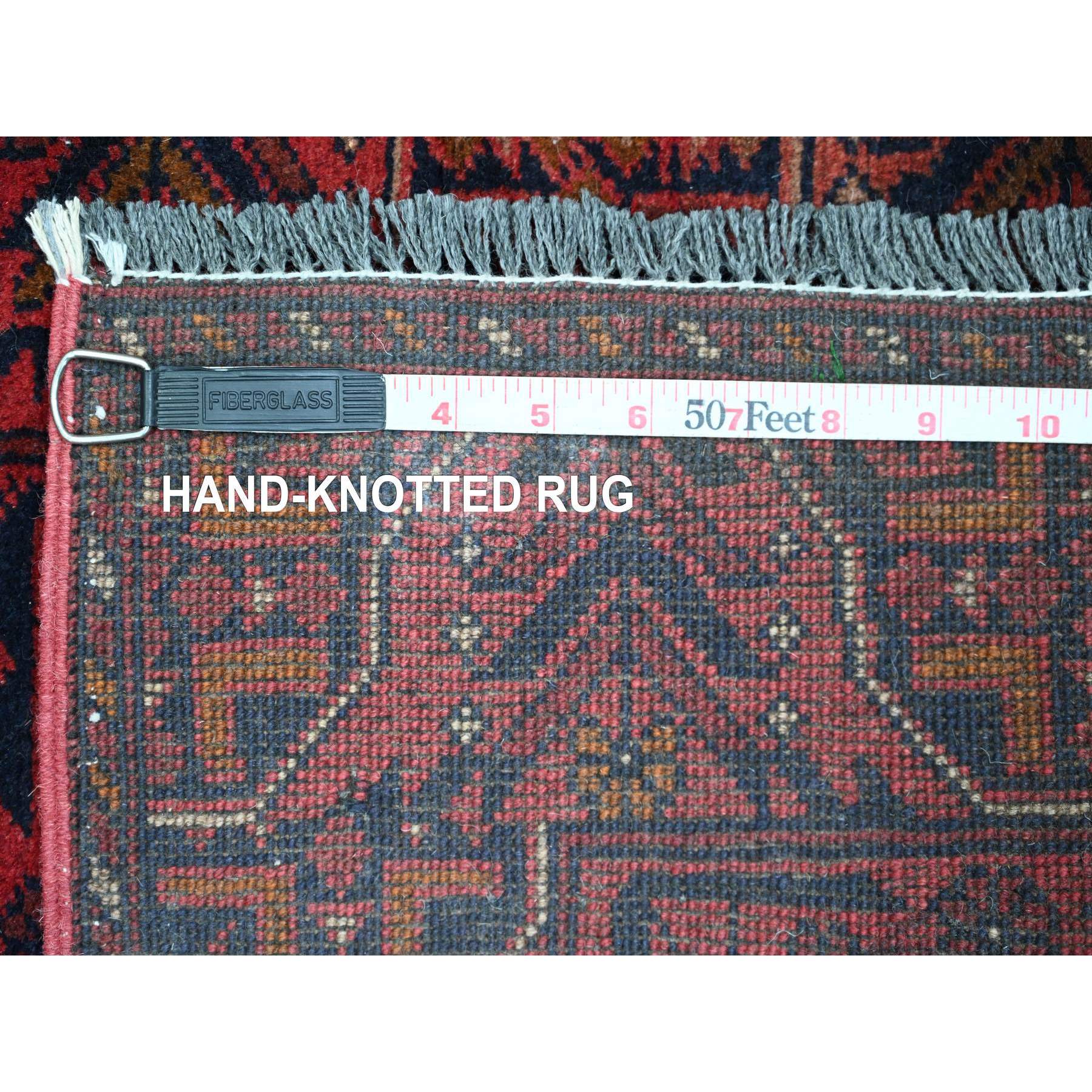 2'2"x8'2" Crimson Red, Hand Knotted, Afghan Andkhoy with Geometric Design, Veggie Dyes, Soft Wool, Runner, Oriental Rug Sh20719