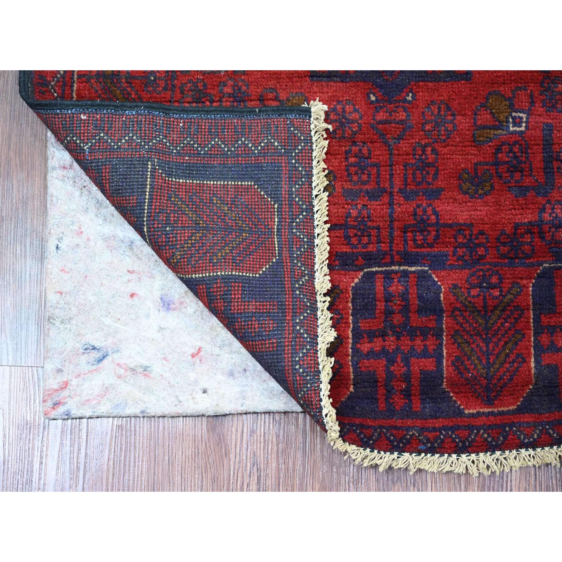 2'6"x6'1" Scarlet Red, Afghan Andkhoy with Geometric Design, Soft Wool, Vegetable Dyes, Hand Knotted, Runner, Oriental Rug Sh20721