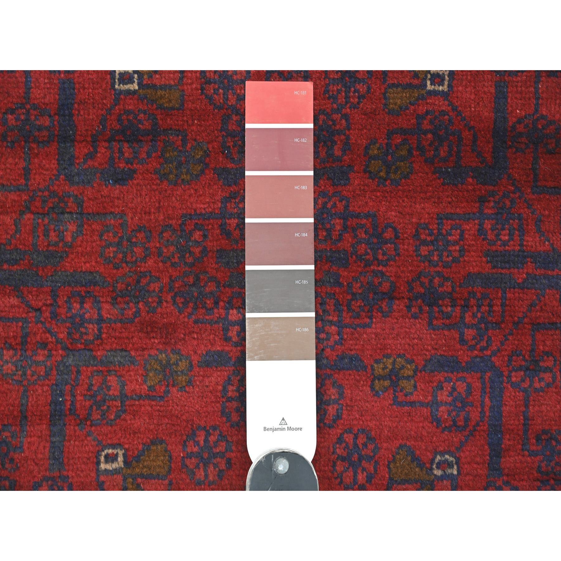 2'6"x6'1" Scarlet Red, Afghan Andkhoy with Geometric Design, Soft Wool, Vegetable Dyes, Hand Knotted, Runner, Oriental Rug Sh20721