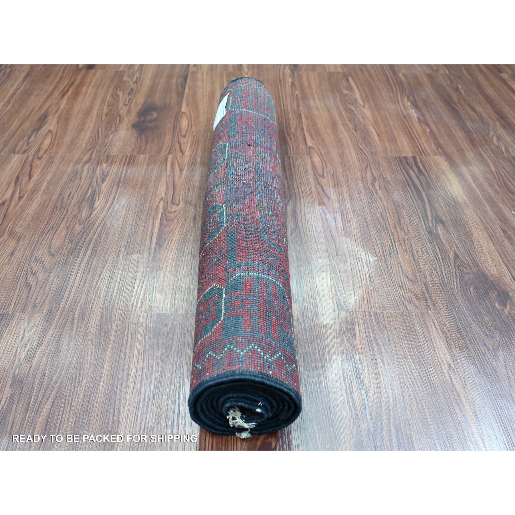 2'6"x6'1" Scarlet Red, Afghan Andkhoy with Geometric Design, Soft Wool, Vegetable Dyes, Hand Knotted, Runner, Oriental Rug Sh20721