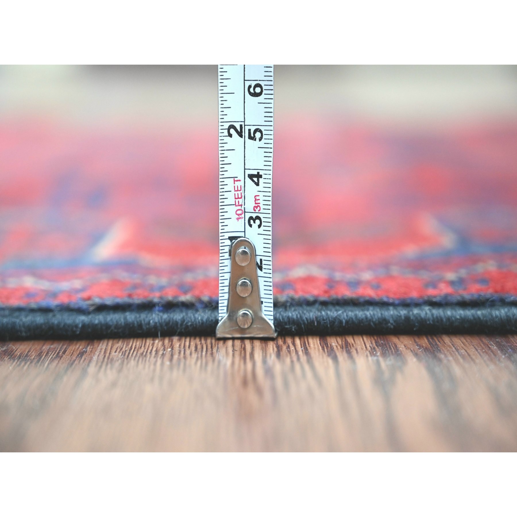 2'6"x6'1" Scarlet Red, Afghan Andkhoy with Geometric Design, Soft Wool, Vegetable Dyes, Hand Knotted, Runner, Oriental Rug Sh20721