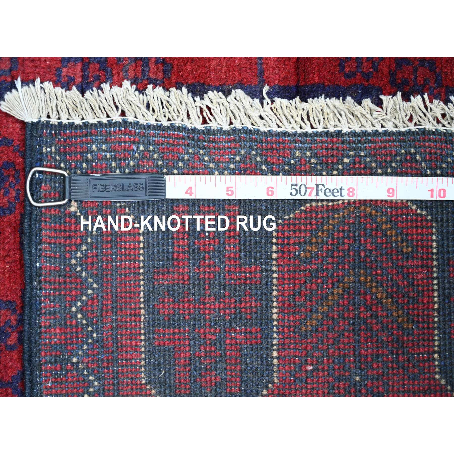 2'6"x6'1" Scarlet Red, Afghan Andkhoy with Geometric Design, Soft Wool, Vegetable Dyes, Hand Knotted, Runner, Oriental Rug Sh20721