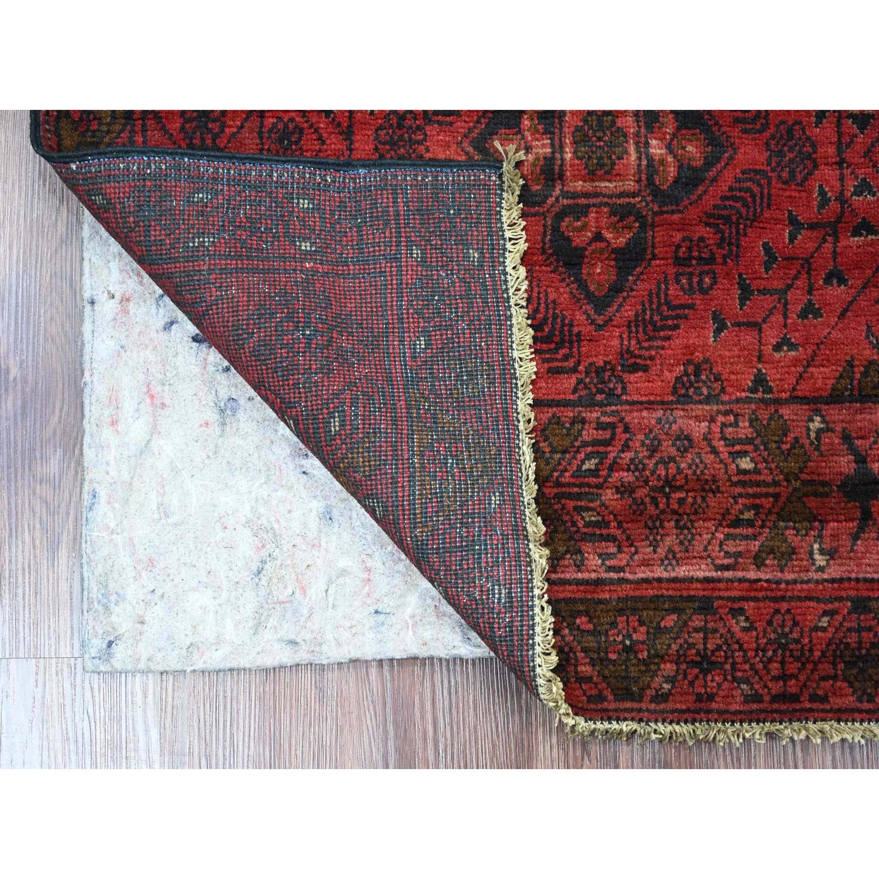 2'8"x6'2" Auburn Red, Hand Knotted, Afghan Andkhoy with Geometric Design, Soft Wool, Natural Dyes, Runner, Oriental Rug Sh20723