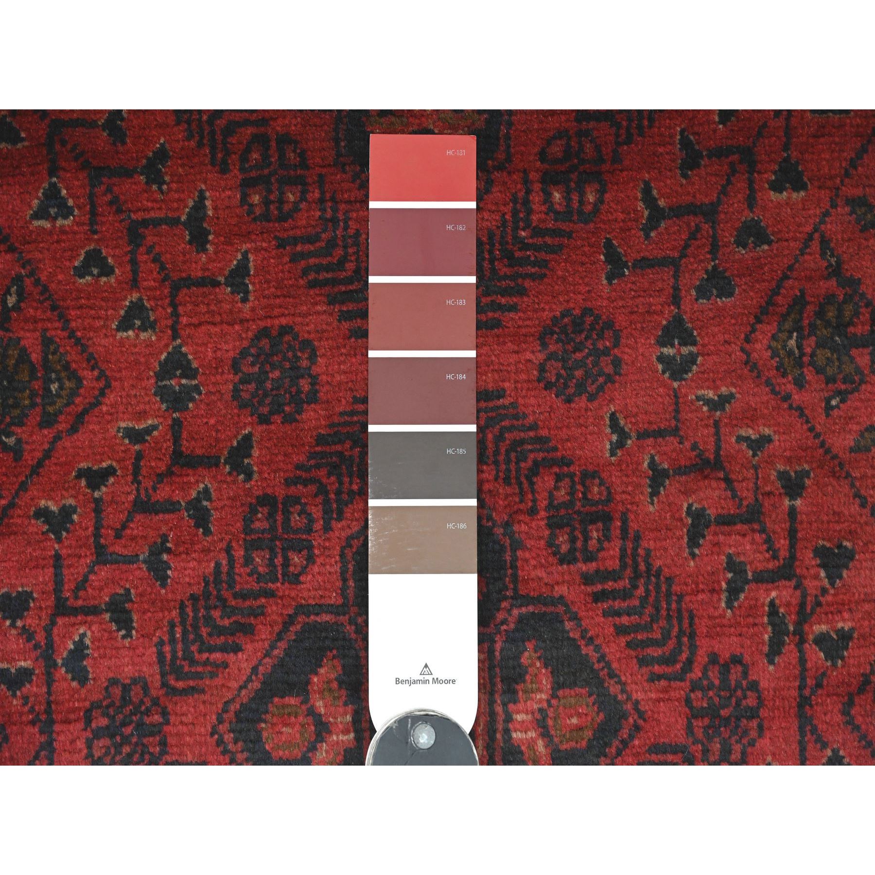 2'8"x6'2" Auburn Red, Hand Knotted, Afghan Andkhoy with Geometric Design, Soft Wool, Natural Dyes, Runner, Oriental Rug Sh20723