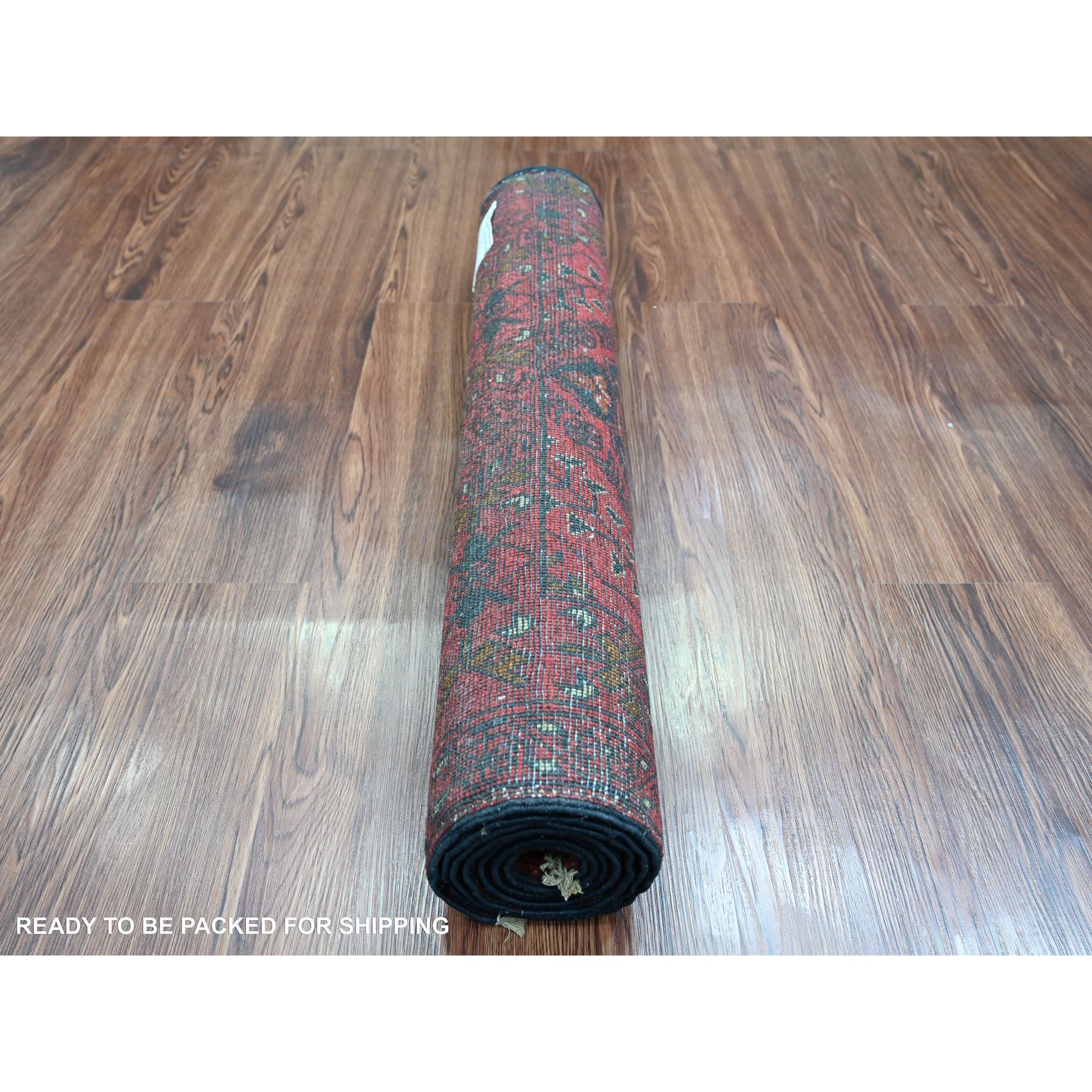 2'8"x6'2" Auburn Red, Hand Knotted, Afghan Andkhoy with Geometric Design, Soft Wool, Natural Dyes, Runner, Oriental Rug Sh20723