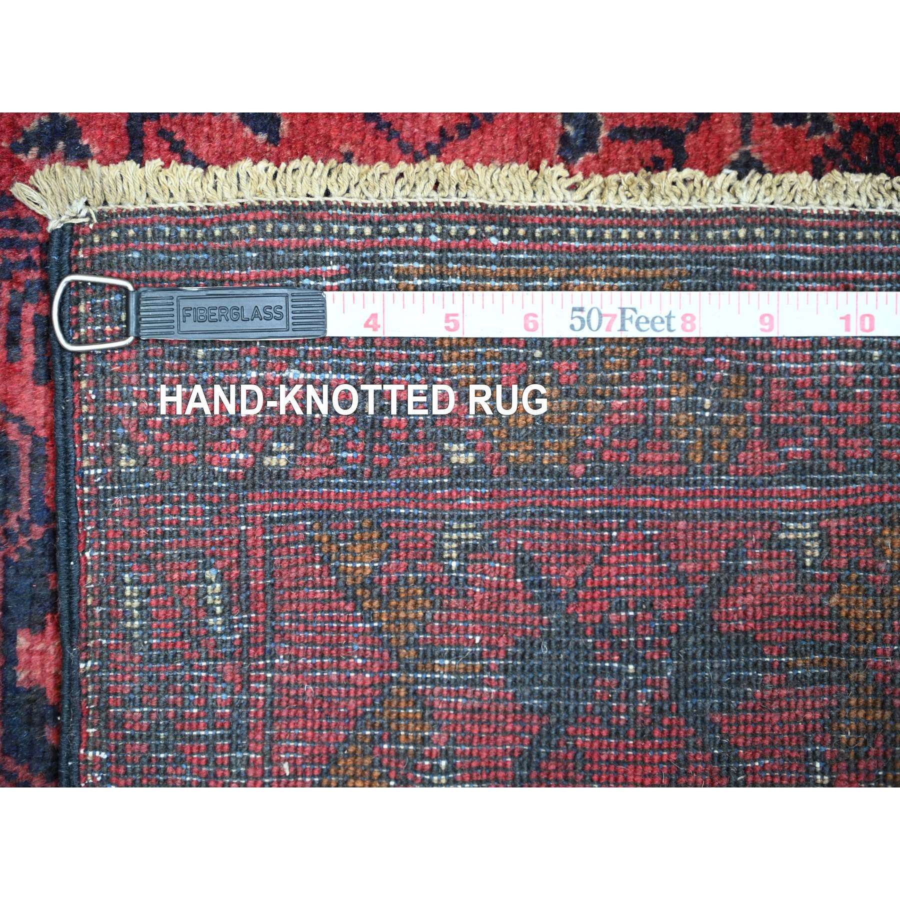 2'8"x6'2" Auburn Red, Hand Knotted, Afghan Andkhoy with Geometric Design, Soft Wool, Natural Dyes, Runner, Oriental Rug Sh20723