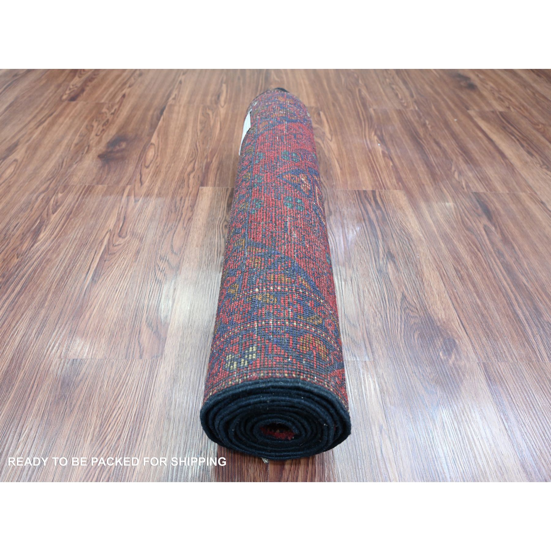 2'5"x9'3" Scarlet Red, Afghan Andkhoy with All Over Geometric Pattern, Soft Wool, Hand Knotted, Runner, Oriental Rug Sh20724