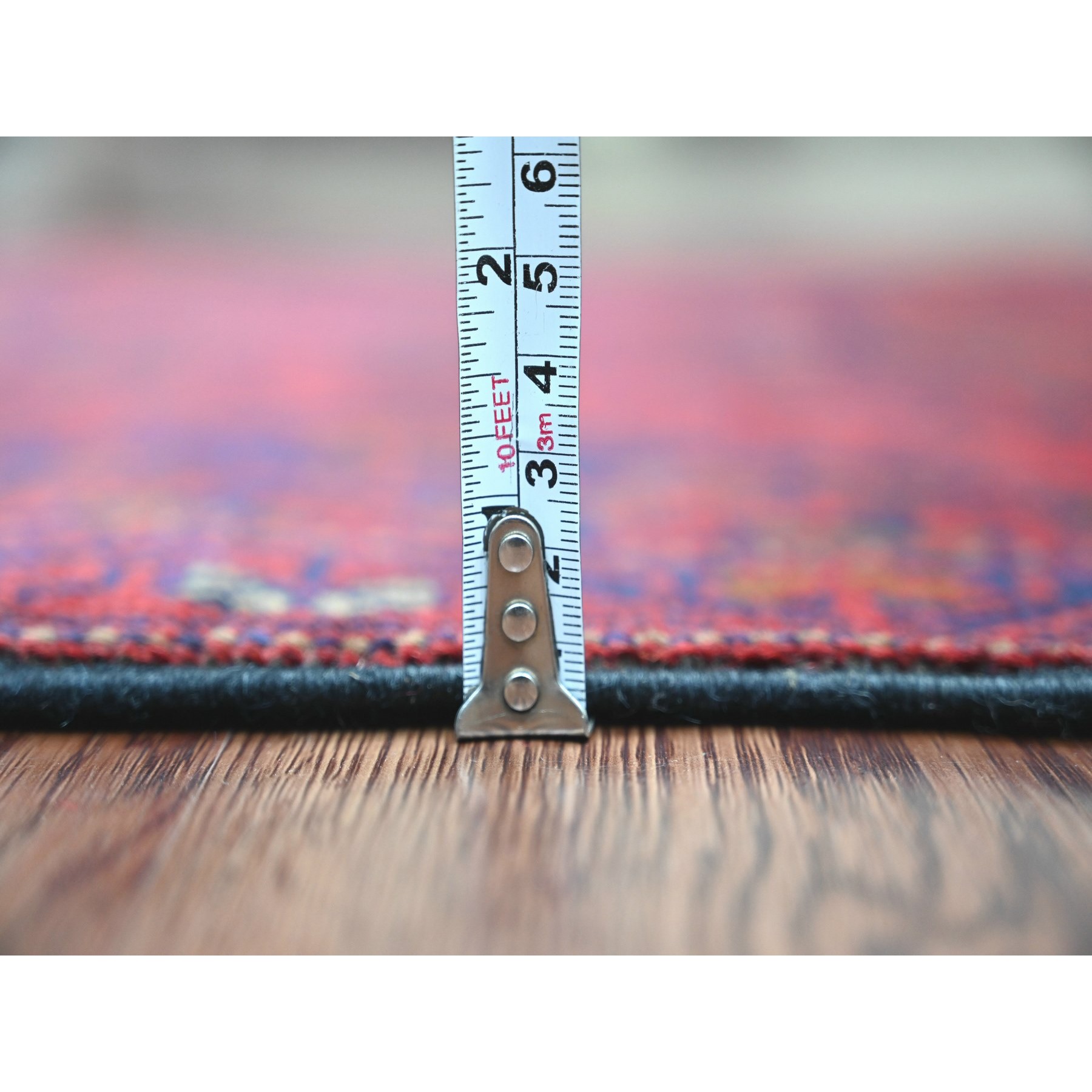 2'5"x9'3" Scarlet Red, Afghan Andkhoy with All Over Geometric Pattern, Soft Wool, Hand Knotted, Runner, Oriental Rug Sh20724