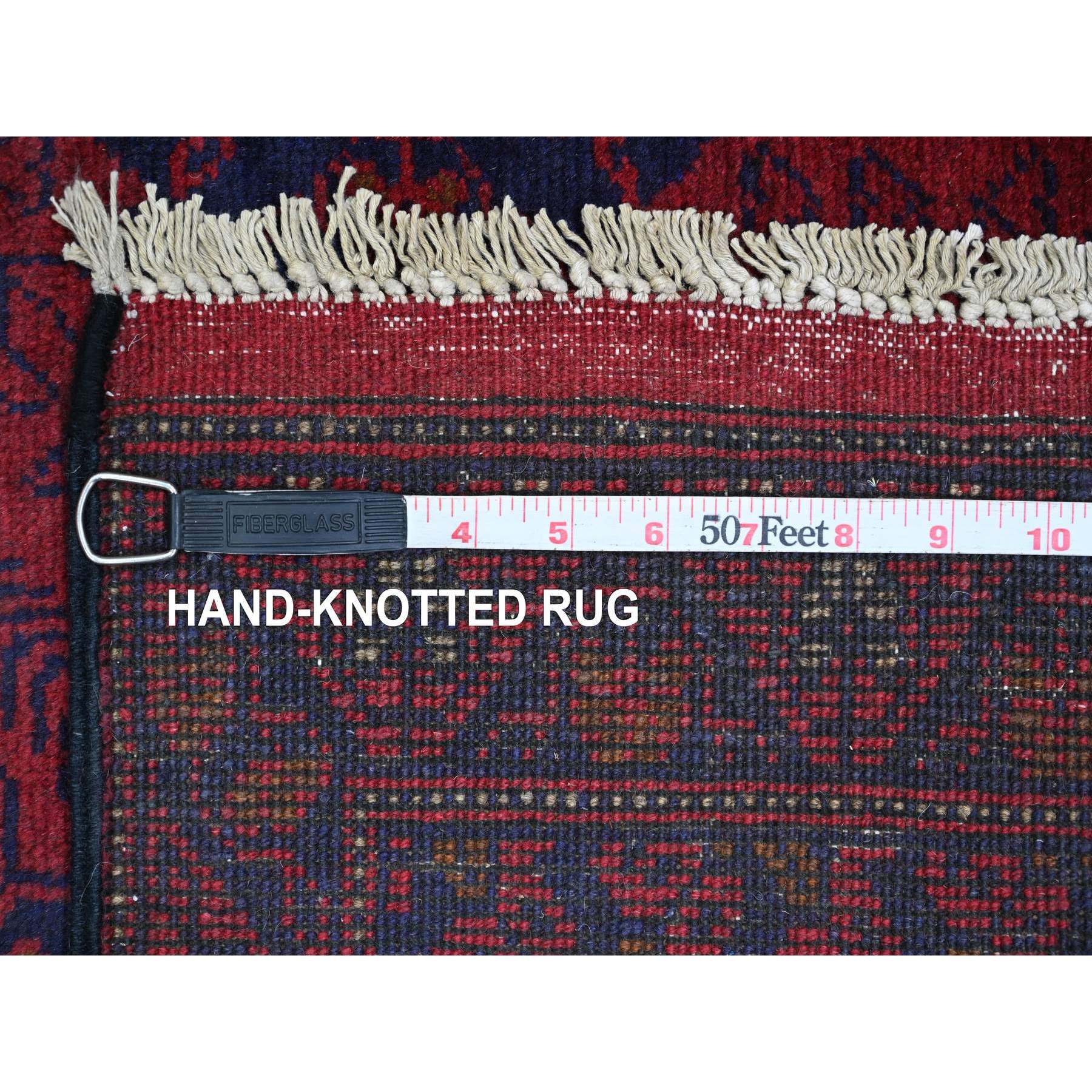 2'5"x9'3" Scarlet Red, Afghan Andkhoy with All Over Geometric Pattern, Soft Wool, Hand Knotted, Runner, Oriental Rug Sh20724