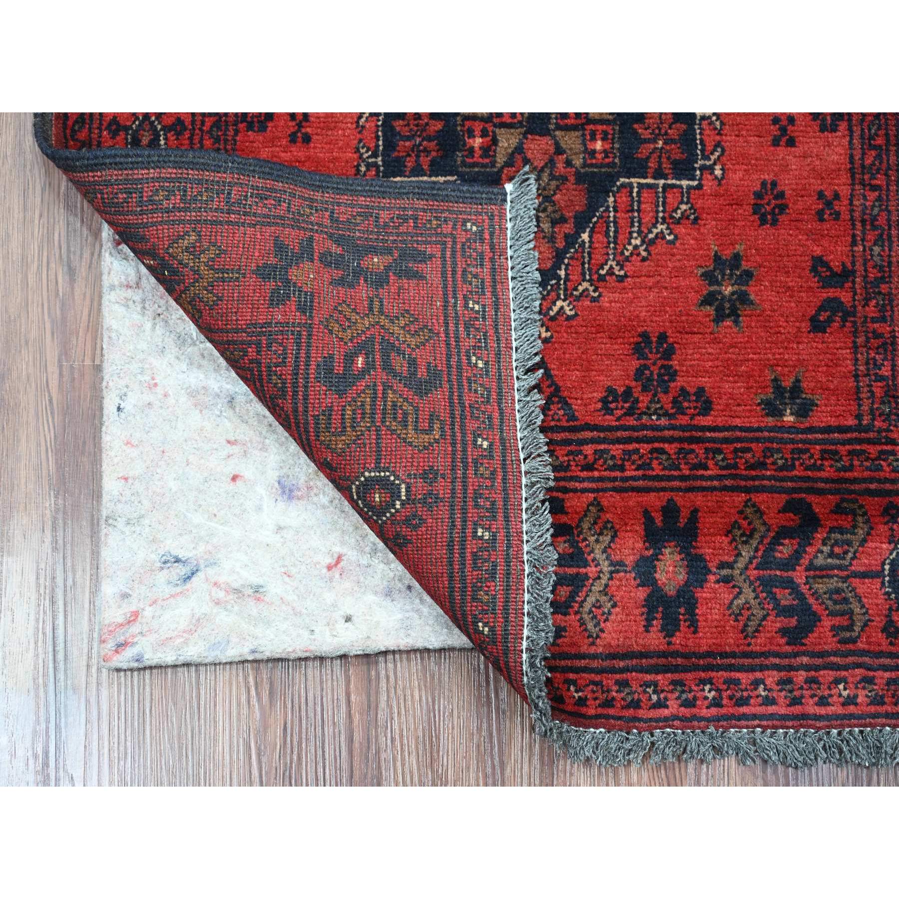 2'4"x7'9" Angels Red, Afghan Andkhoy with Large Medallion Design, Soft Pile, 100% Wool, Hand Knotted, Runner, Oriental Rug Sh20725