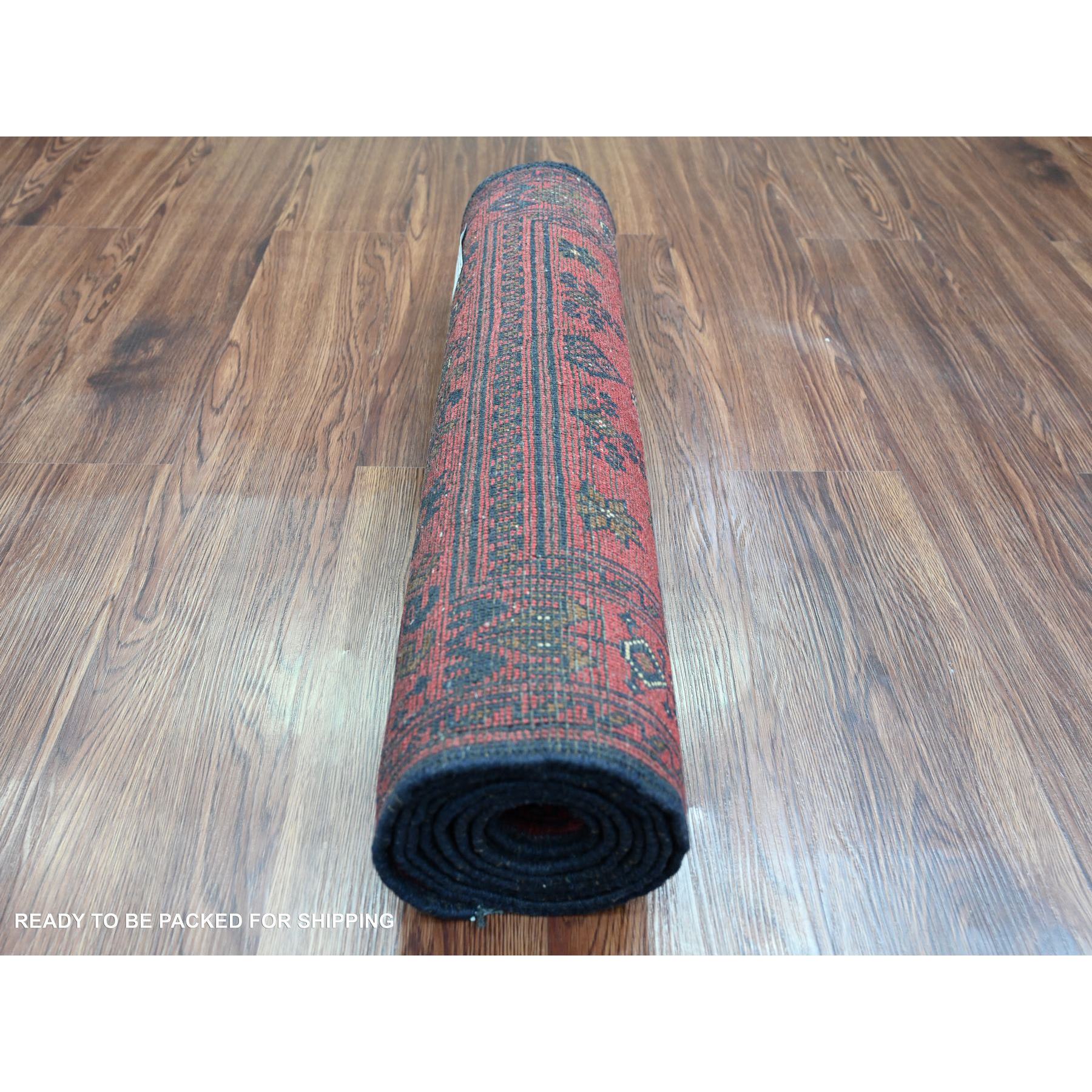2'4"x7'9" Angels Red, Afghan Andkhoy with Large Medallion Design, Soft Pile, 100% Wool, Hand Knotted, Runner, Oriental Rug Sh20725