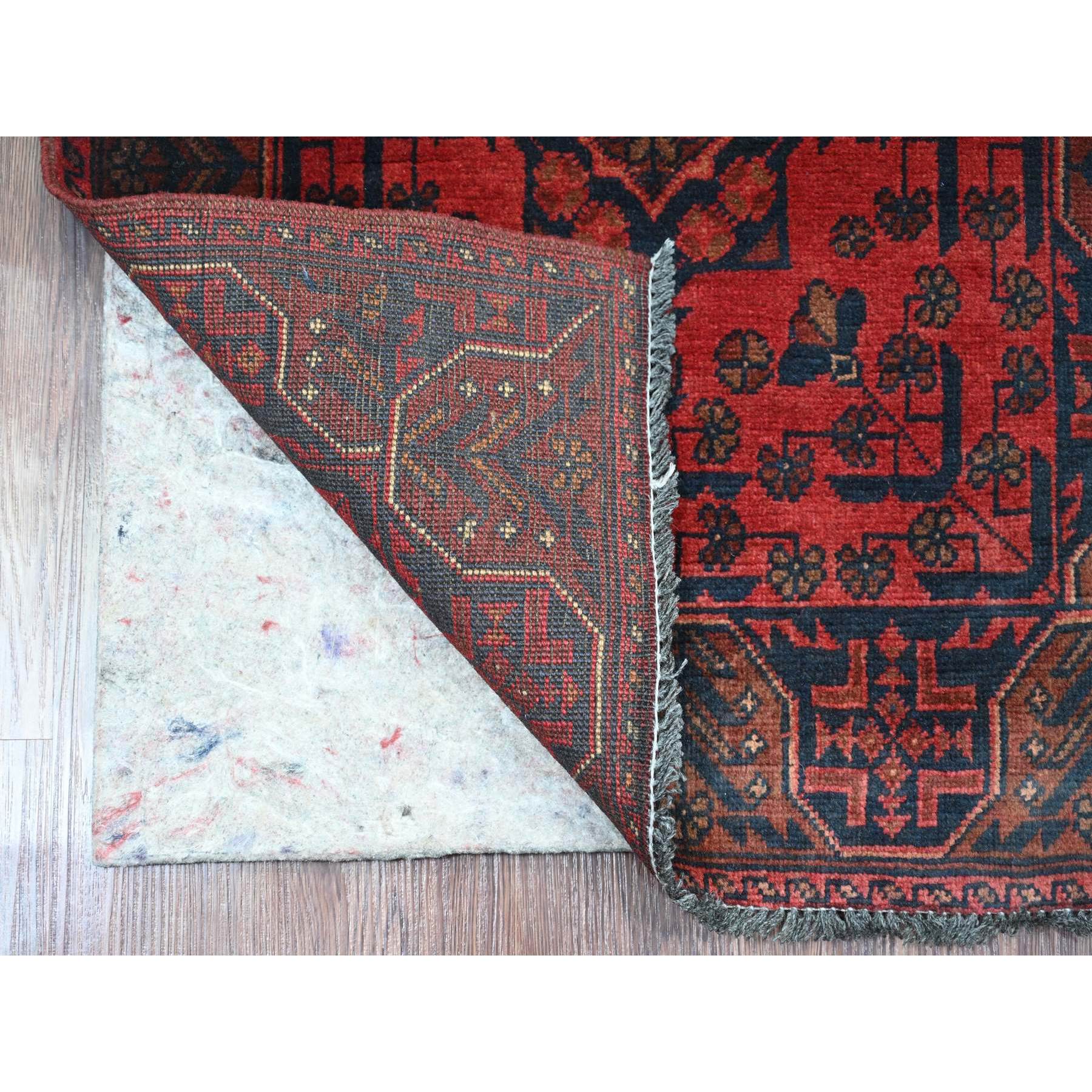 2'2"x7'9" Carmine Red, Afghan Andkhoy with Geometric Design, Soft Pile, Pure Wool, Hand Knotted, Runner, Oriental Rug Sh20726
