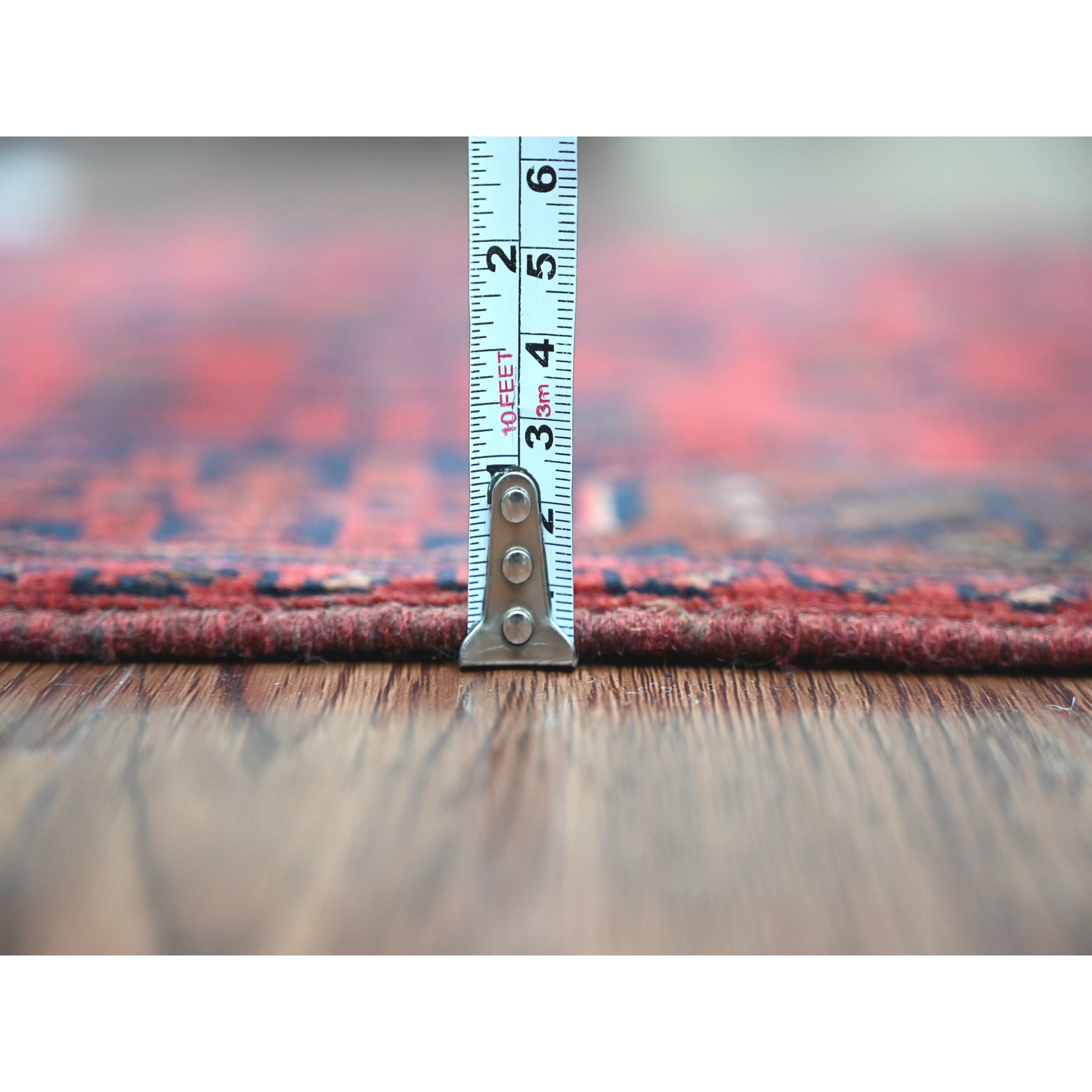 2'2"x7'9" Carmine Red, Afghan Andkhoy with Geometric Design, Soft Pile, Pure Wool, Hand Knotted, Runner, Oriental Rug Sh20726