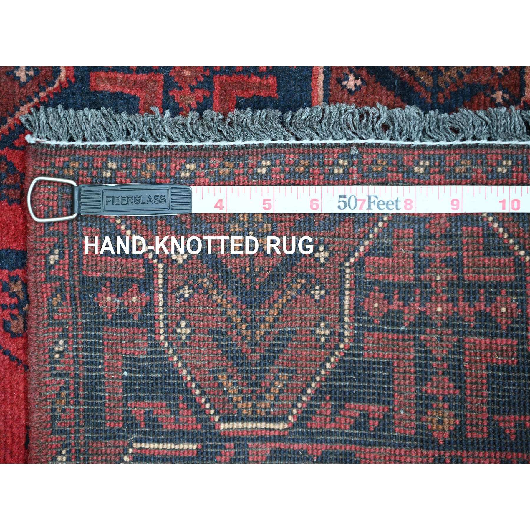 2'2"x7'9" Carmine Red, Afghan Andkhoy with Geometric Design, Soft Pile, Pure Wool, Hand Knotted, Runner, Oriental Rug Sh20726