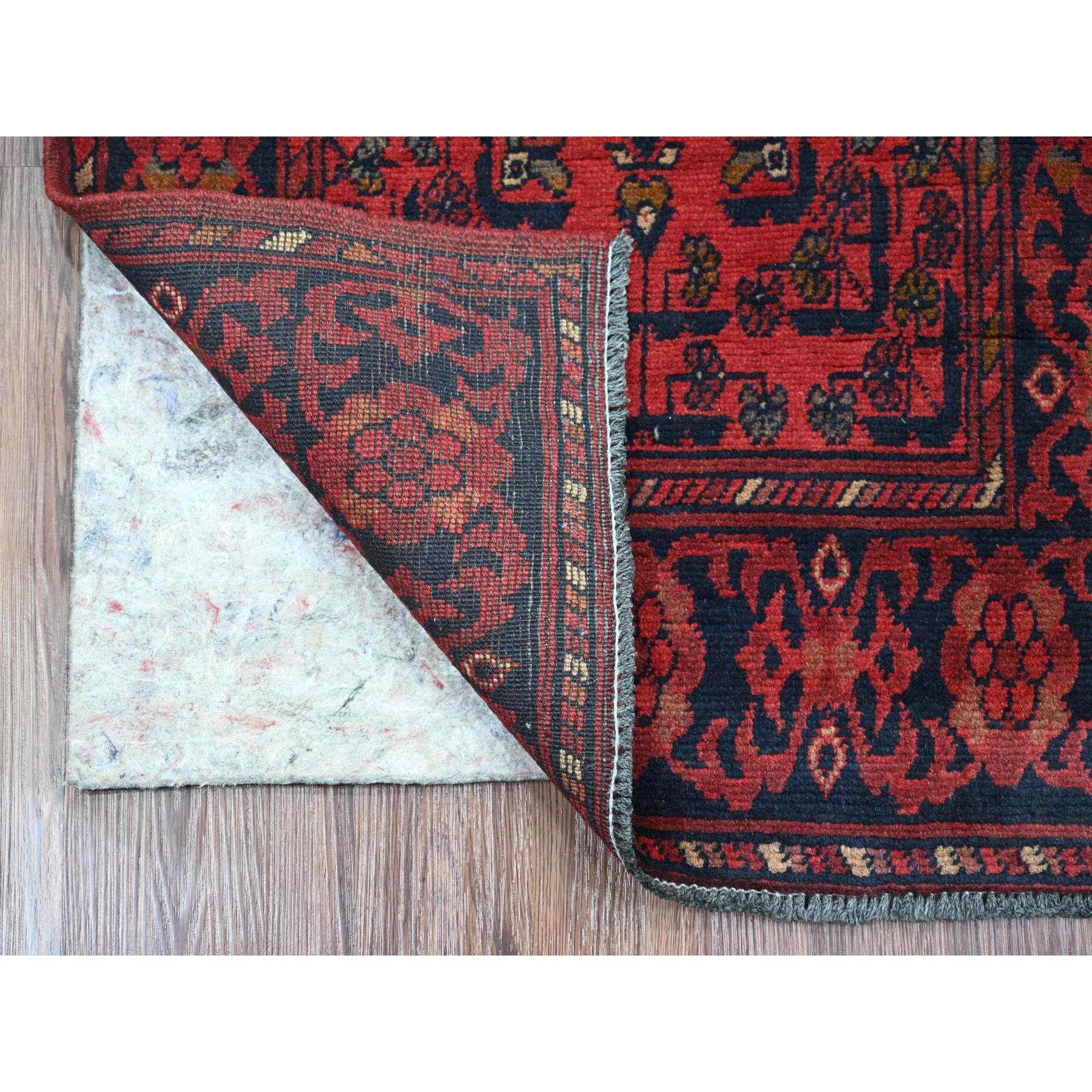 2'1"x7'9" Scarlet Red, Afghan Andkhoy with All Over Geometric Design, Soft Pile, Pure Wool, Hand Knotted, Narrow Runner, Oriental Rug Sh20728