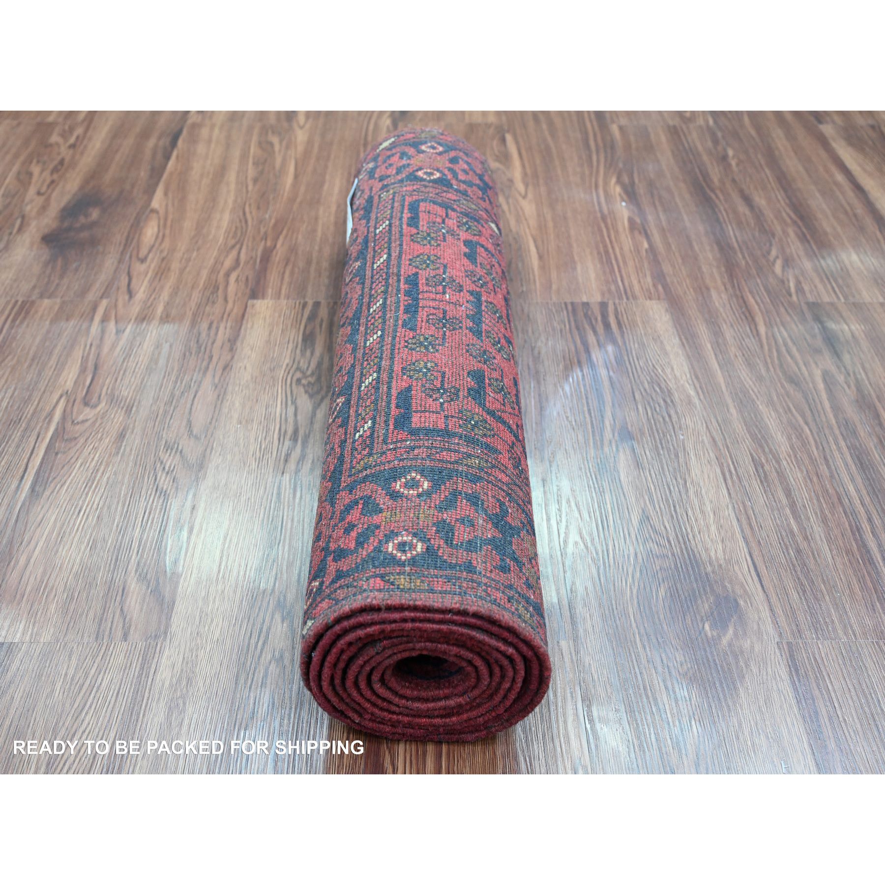 2'1"x7'9" Scarlet Red, Afghan Andkhoy with All Over Geometric Design, Soft Pile, Pure Wool, Hand Knotted, Narrow Runner, Oriental Rug Sh20728