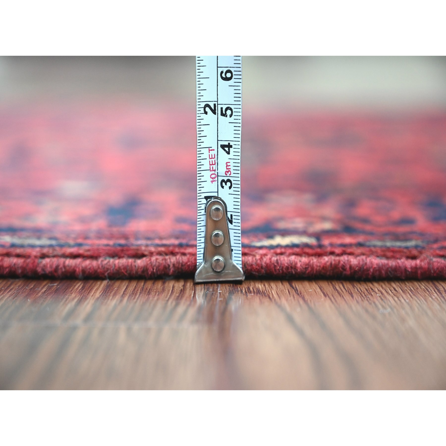 2'1"x7'9" Scarlet Red, Afghan Andkhoy with All Over Geometric Design, Soft Pile, Pure Wool, Hand Knotted, Narrow Runner, Oriental Rug Sh20728