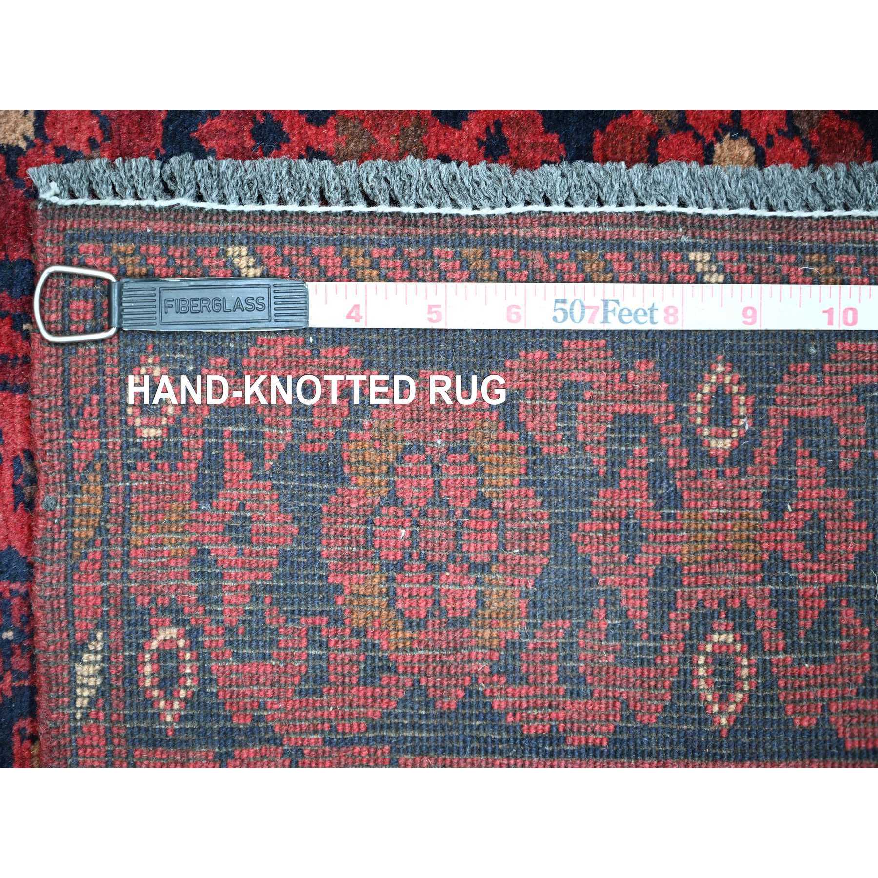 2'1"x7'9" Scarlet Red, Afghan Andkhoy with All Over Geometric Design, Soft Pile, Pure Wool, Hand Knotted, Narrow Runner, Oriental Rug Sh20728