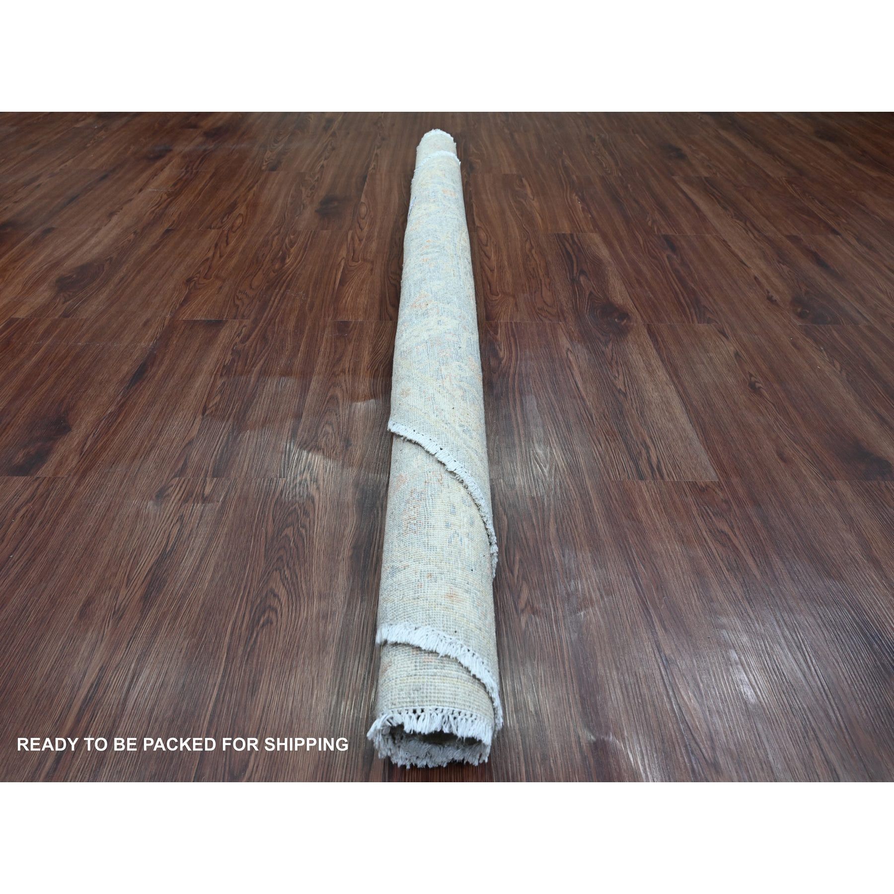 6'x6' Fossil Gray, Washed Out Peshawar with Ziegler Mahal Design, High Mountain Wool, Hand Knotted, Densely Woven, Round, Oriental Rug Shv