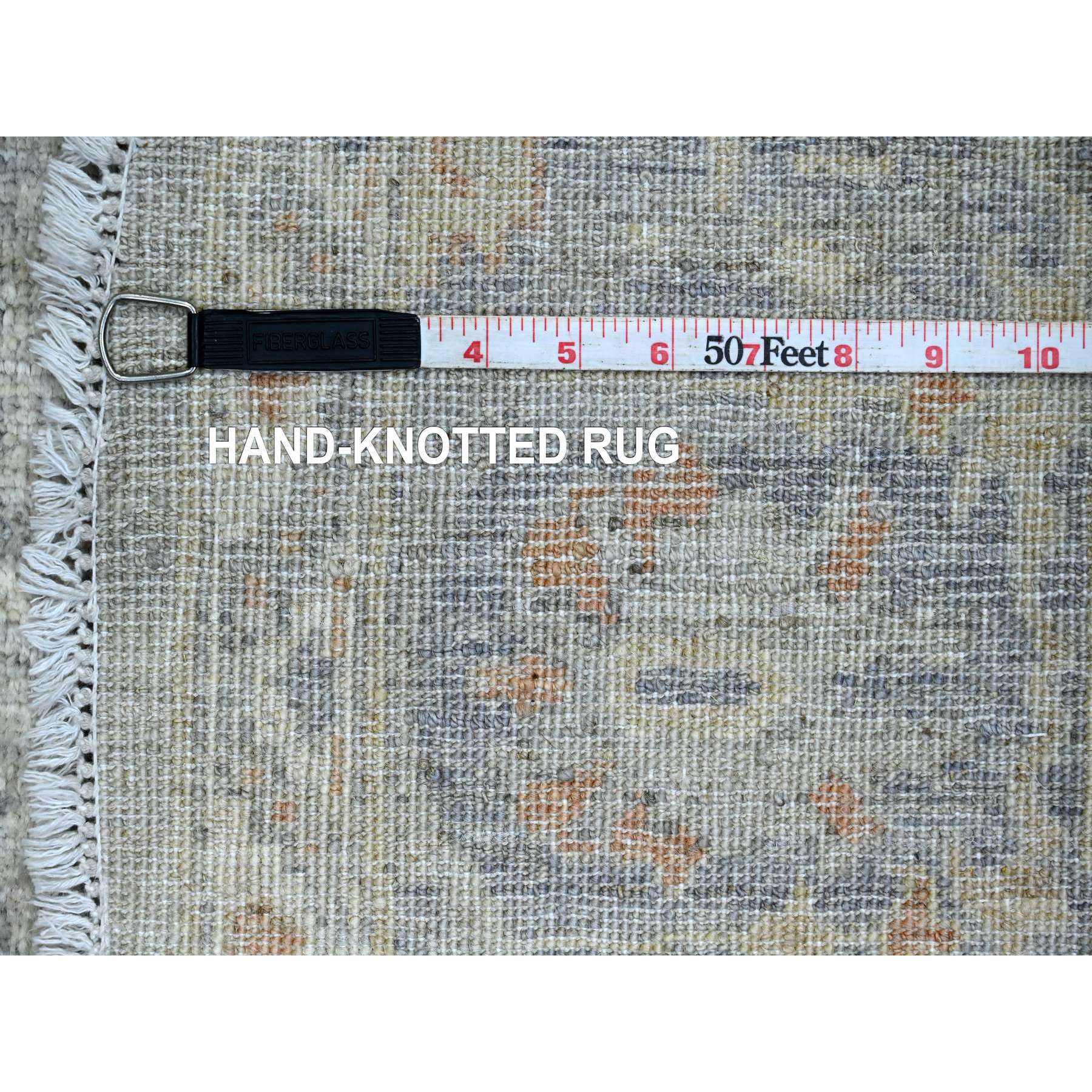 6'x6' Fossil Gray, Washed Out Peshawar with Ziegler Mahal Design, High Mountain Wool, Hand Knotted, Densely Woven, Round, Oriental Rug Shv