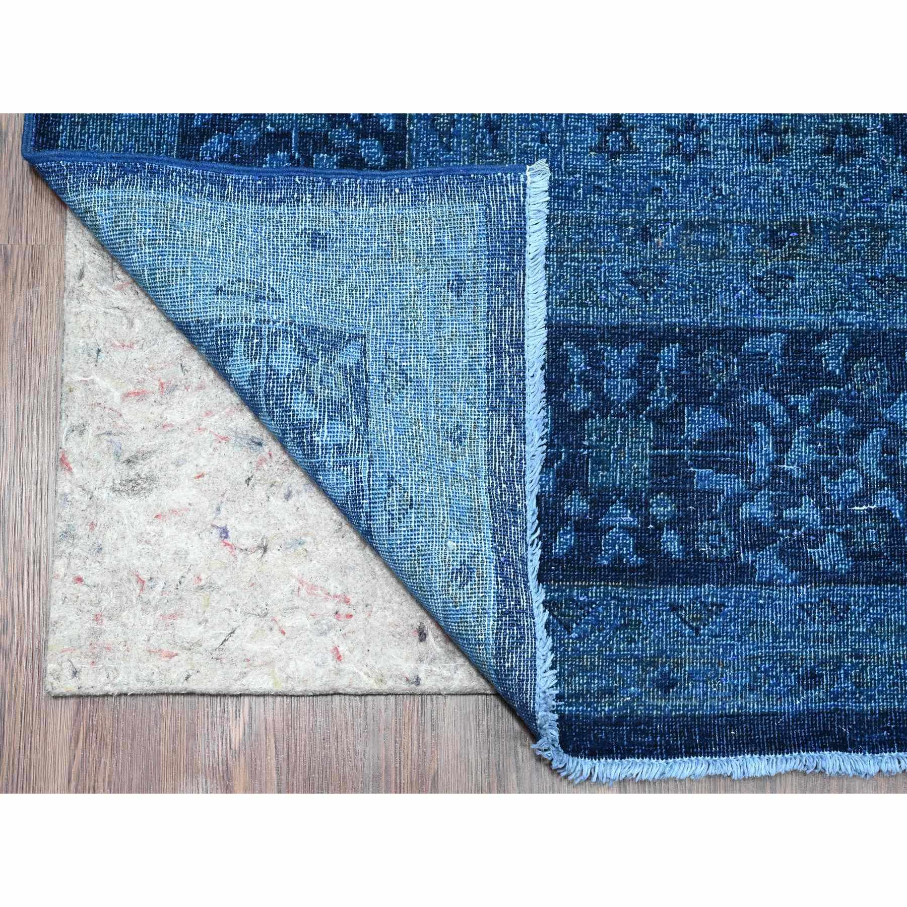 9'x11'5" Bayern Blue, Overdyed Peshawar with Mamluk Design, Distressed, Zero Pile, Hand Knotted, 100% Wool, Oriental Rug Sh20733