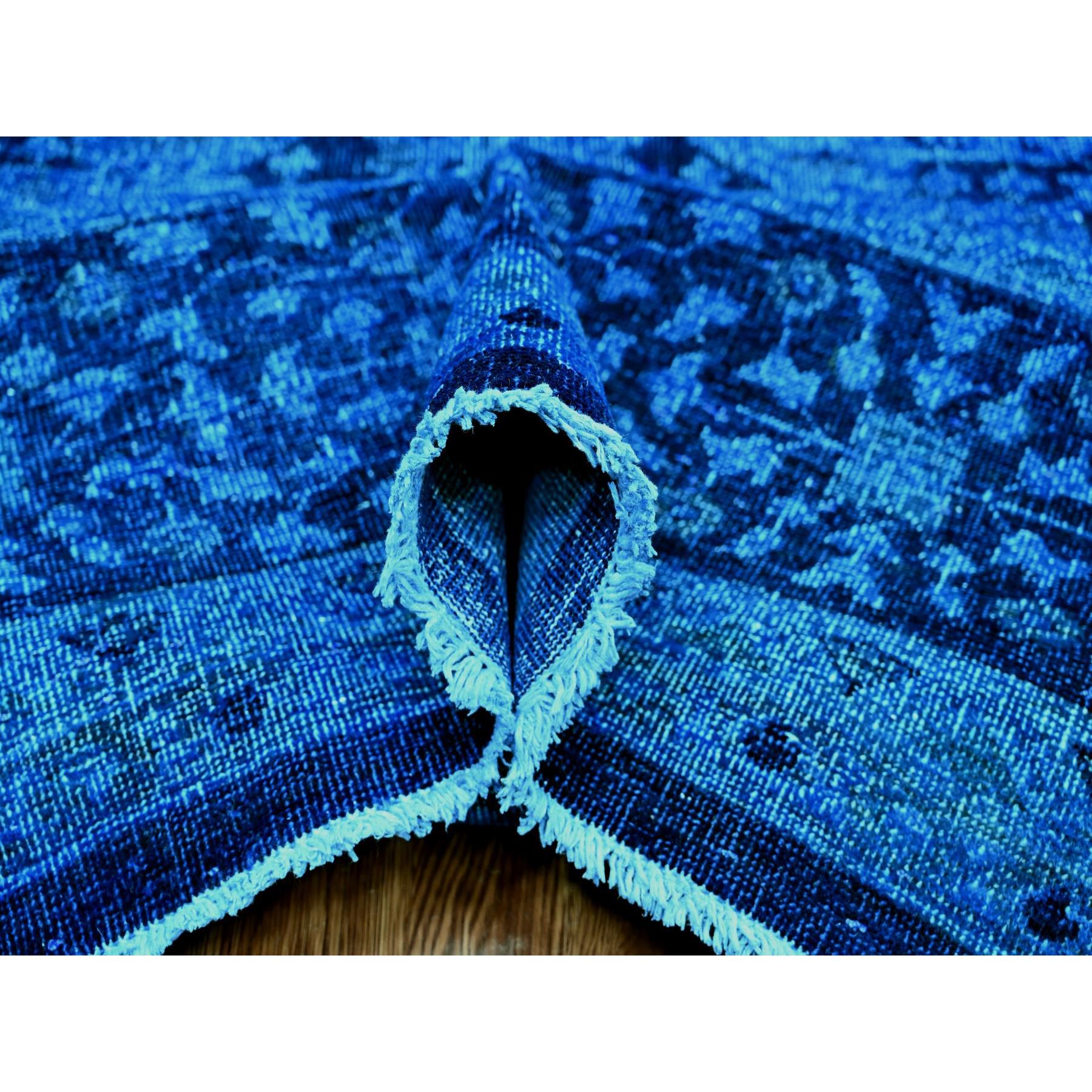 9'x11'5" Bayern Blue, Overdyed Peshawar with Mamluk Design, Distressed, Zero Pile, Hand Knotted, 100% Wool, Oriental Rug Sh20733