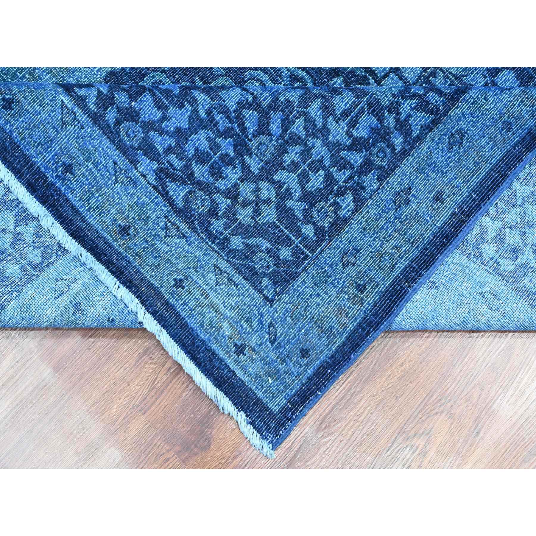 9'x11'5" Bayern Blue, Overdyed Peshawar with Mamluk Design, Distressed, Zero Pile, Hand Knotted, 100% Wool, Oriental Rug Sh20733