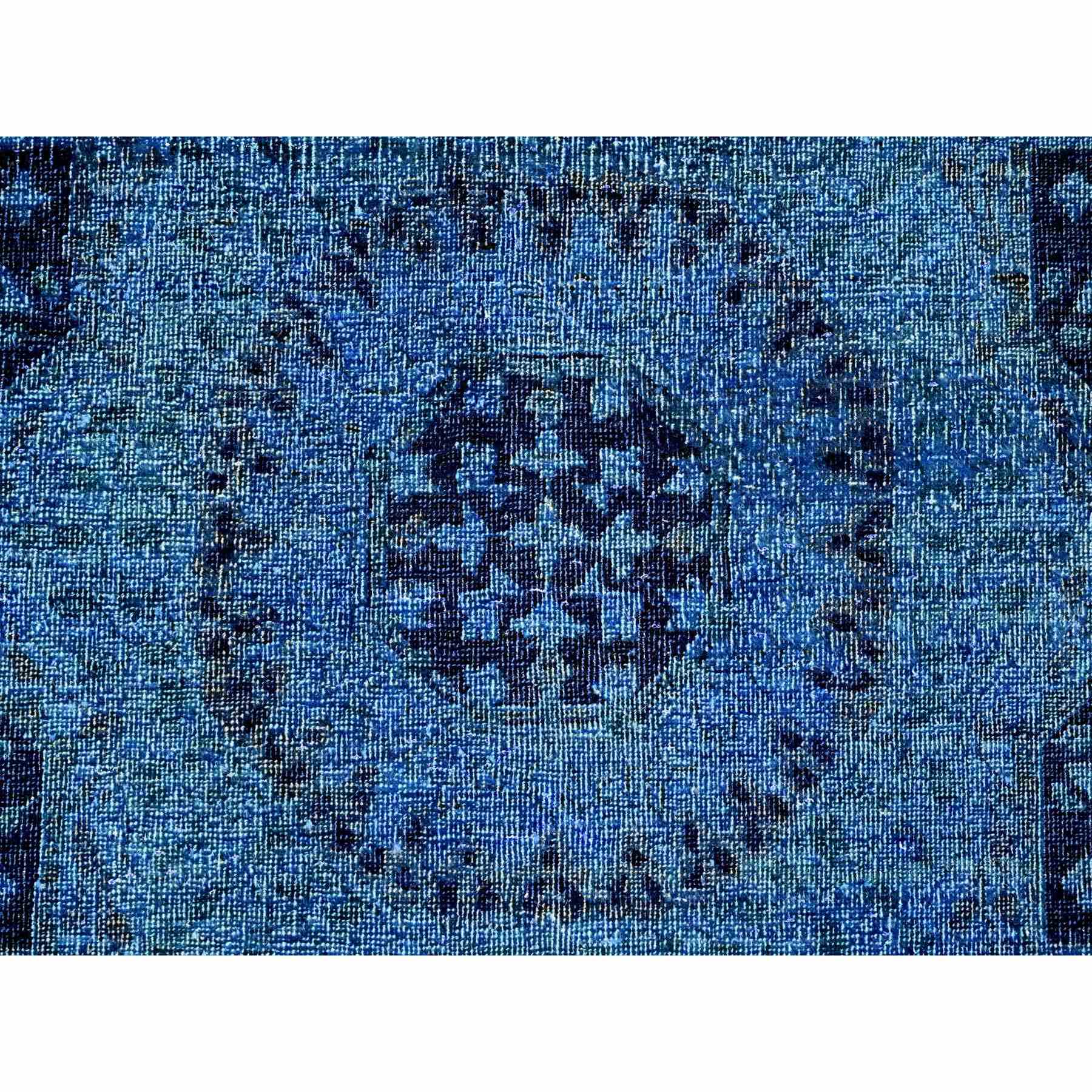 9'x11'5" Bayern Blue, Overdyed Peshawar with Mamluk Design, Distressed, Zero Pile, Hand Knotted, 100% Wool, Oriental Rug Sh20733