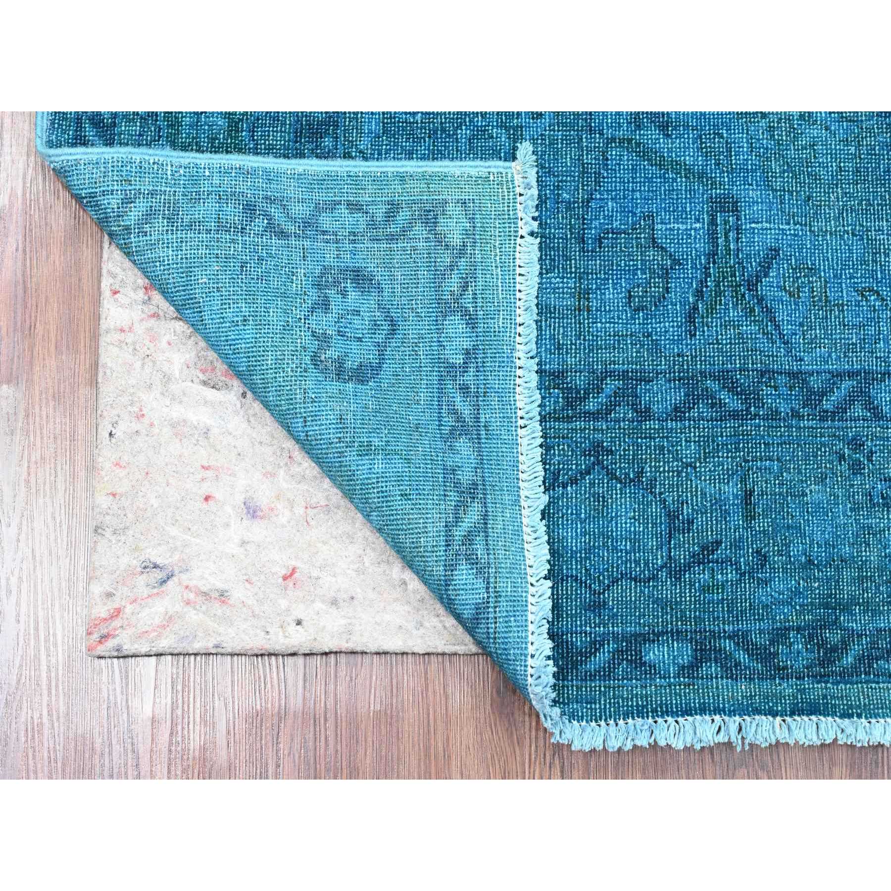 5'3"x7'7" Carolina Blue, Overdyed Peshawar with Heriz Design, Distressed, Zero Pile, Hand Knotted, 100% Wool, Oriental Rug Sh20734