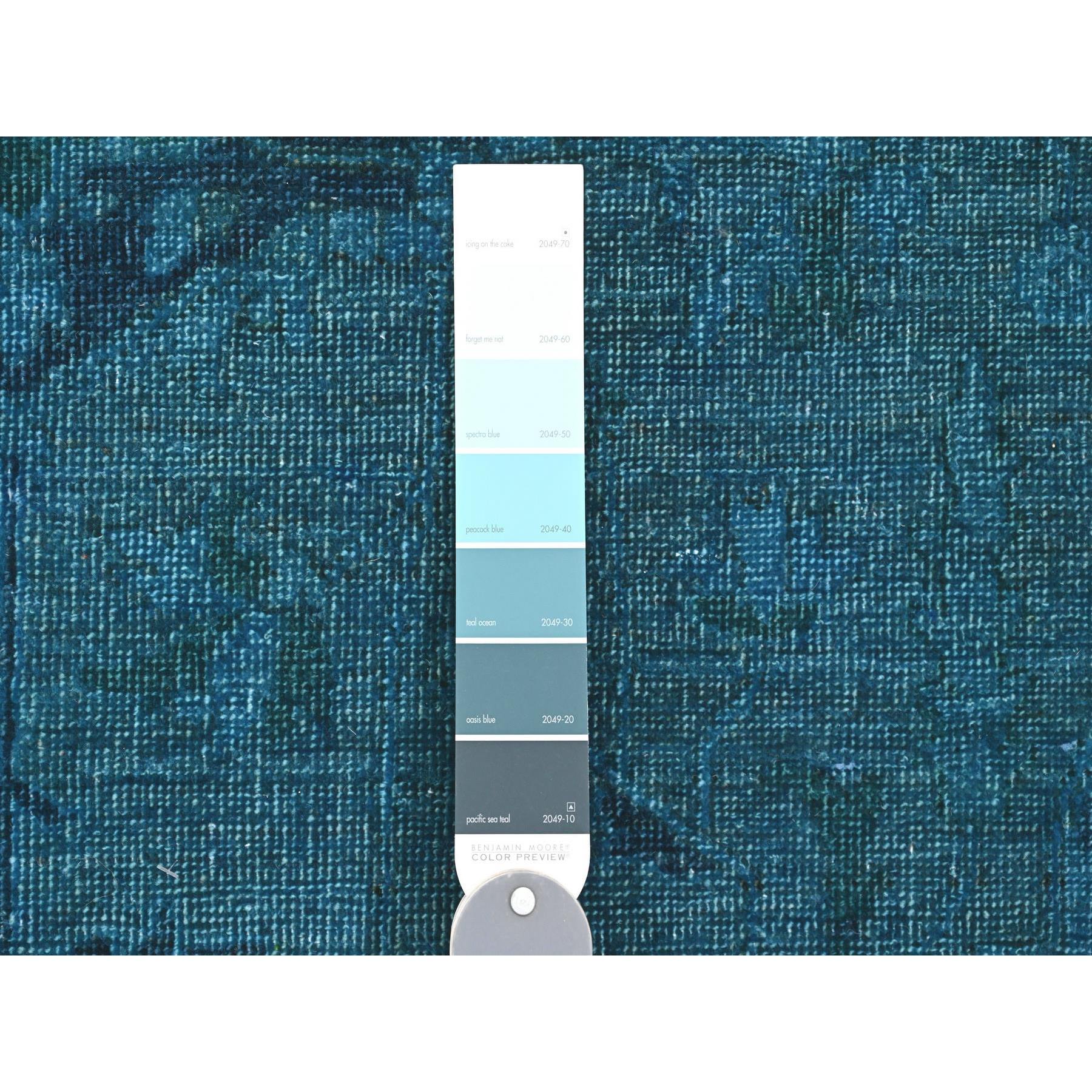 5'3"x7'7" Carolina Blue, Overdyed Peshawar with Heriz Design, Distressed, Zero Pile, Hand Knotted, 100% Wool, Oriental Rug Sh20734