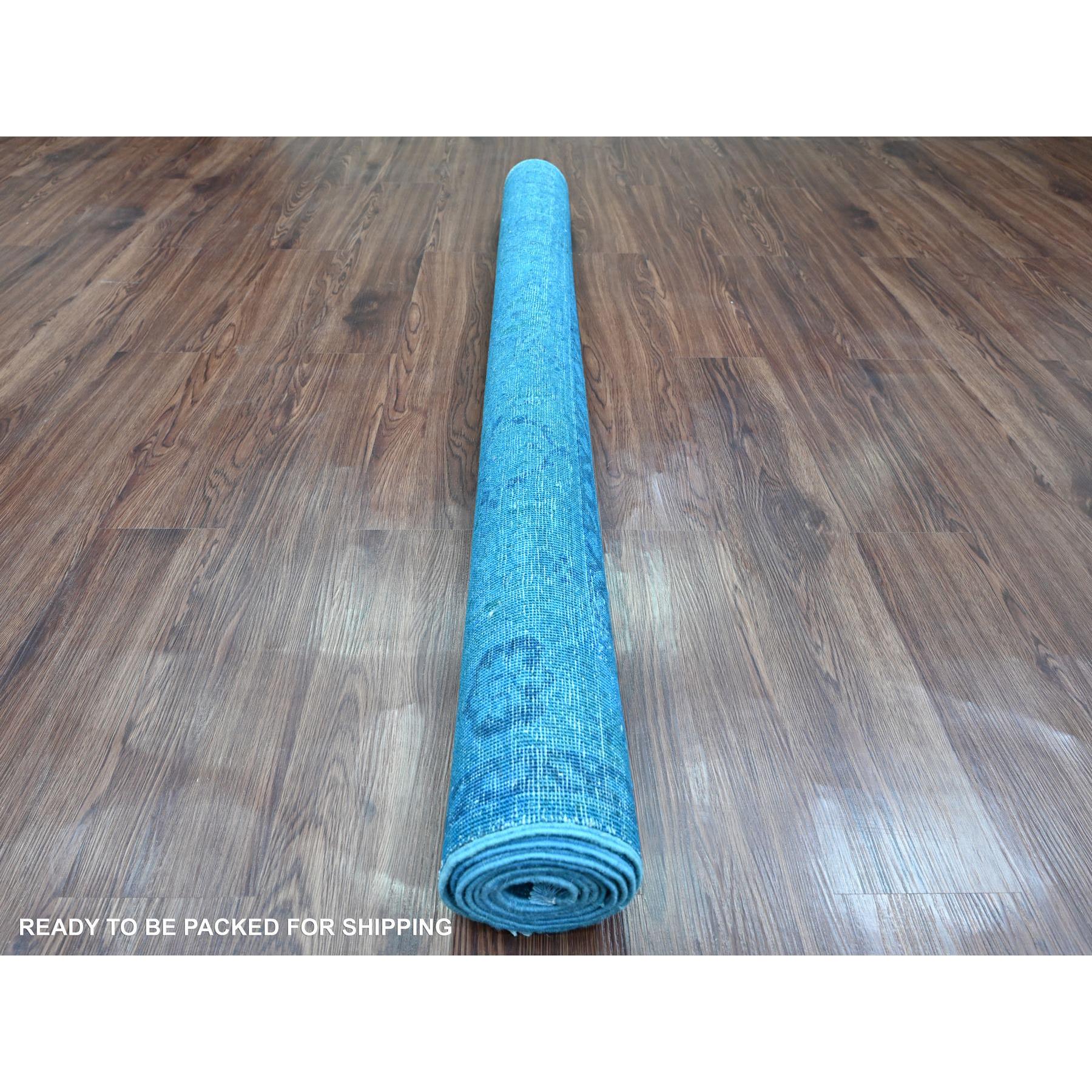5'3"x7'7" Carolina Blue, Overdyed Peshawar with Heriz Design, Distressed, Zero Pile, Hand Knotted, 100% Wool, Oriental Rug Sh20734