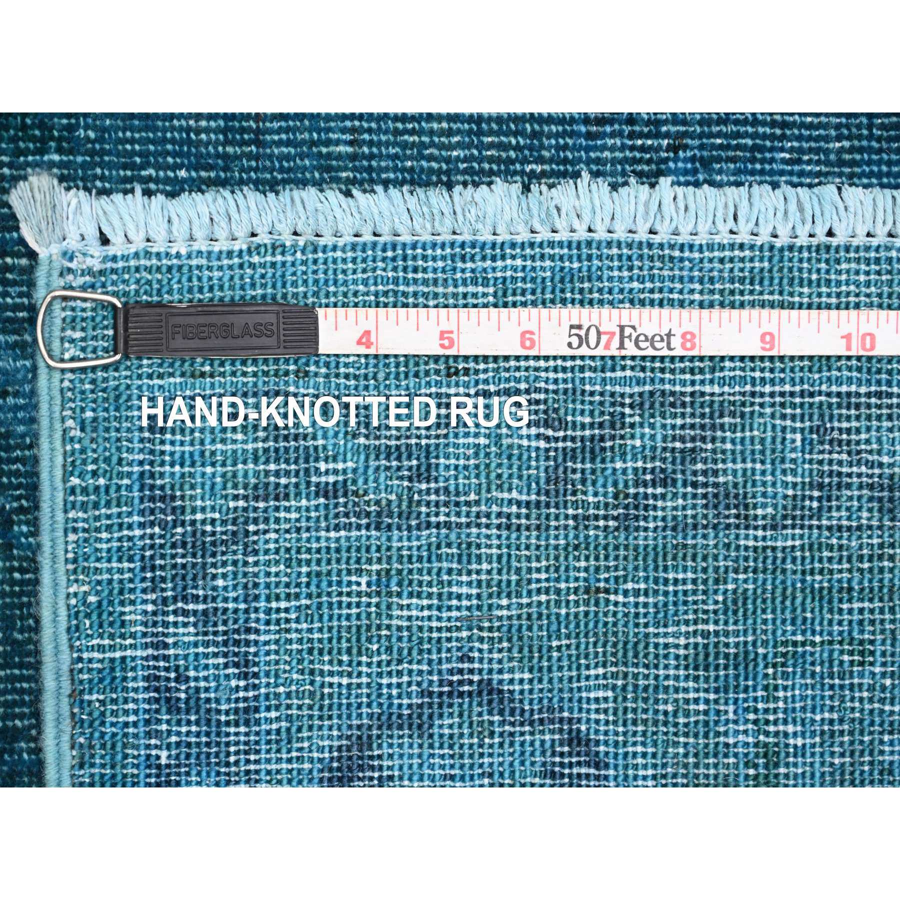 5'3"x7'7" Carolina Blue, Overdyed Peshawar with Heriz Design, Distressed, Zero Pile, Hand Knotted, 100% Wool, Oriental Rug Sh20734