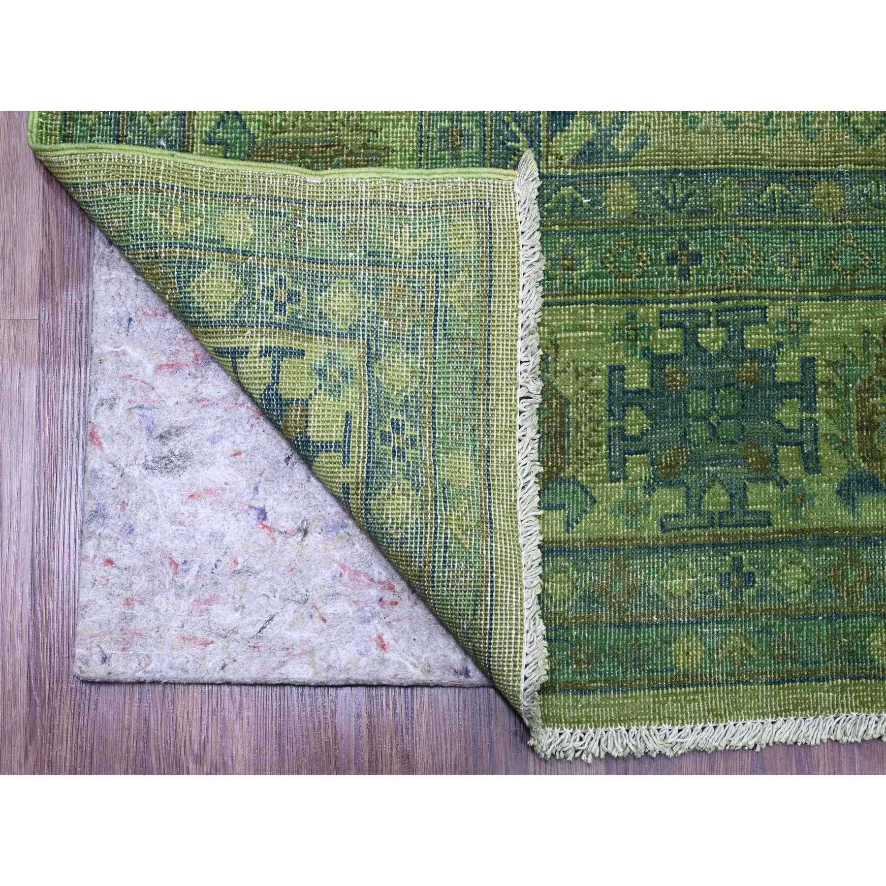 8'x9'7" Olive Green, Overdyed Kazak with Geometric Elements Pattern, Pure Wool, Hand Knotted, Oriental Rug Sh20735