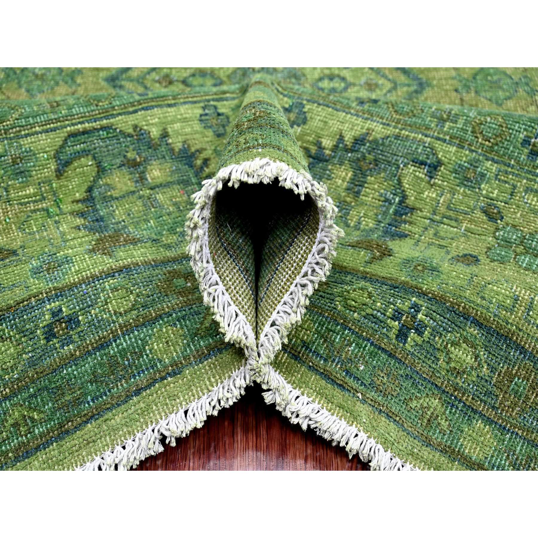 8'x9'7" Olive Green, Overdyed Kazak with Geometric Elements Pattern, Pure Wool, Hand Knotted, Oriental Rug Sh20735
