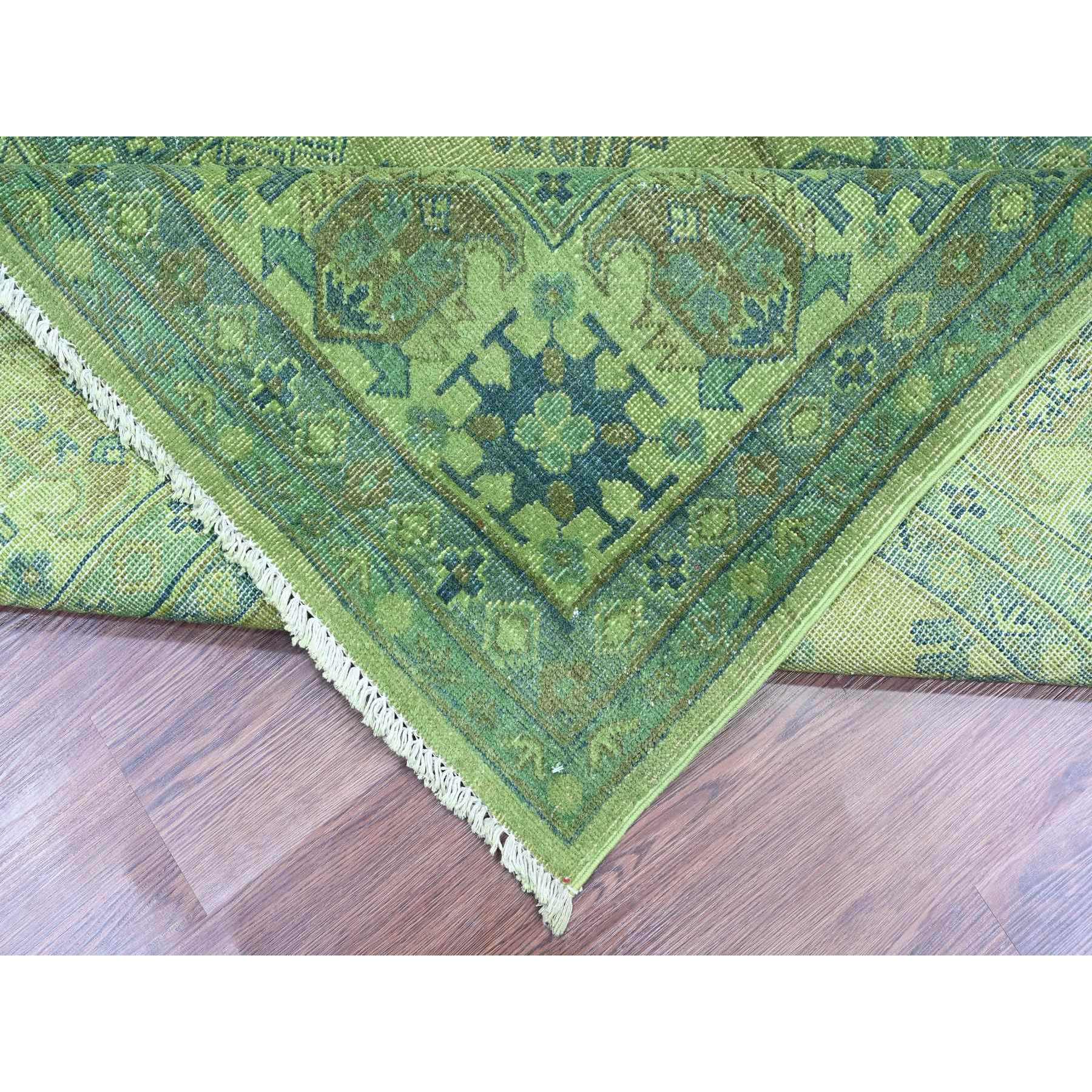 8'x9'7" Olive Green, Overdyed Kazak with Geometric Elements Pattern, Pure Wool, Hand Knotted, Oriental Rug Sh20735