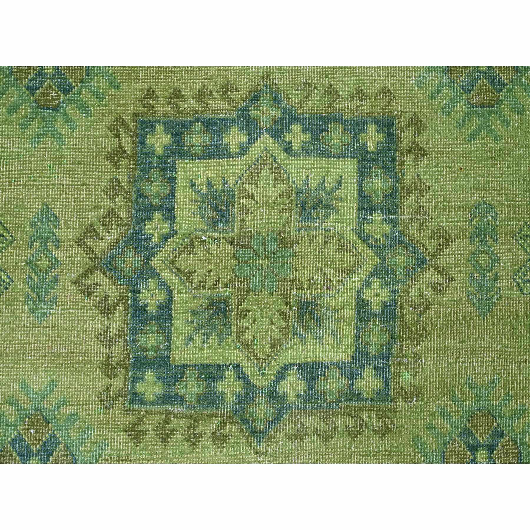 8'x9'7" Olive Green, Overdyed Kazak with Geometric Elements Pattern, Pure Wool, Hand Knotted, Oriental Rug Sh20735