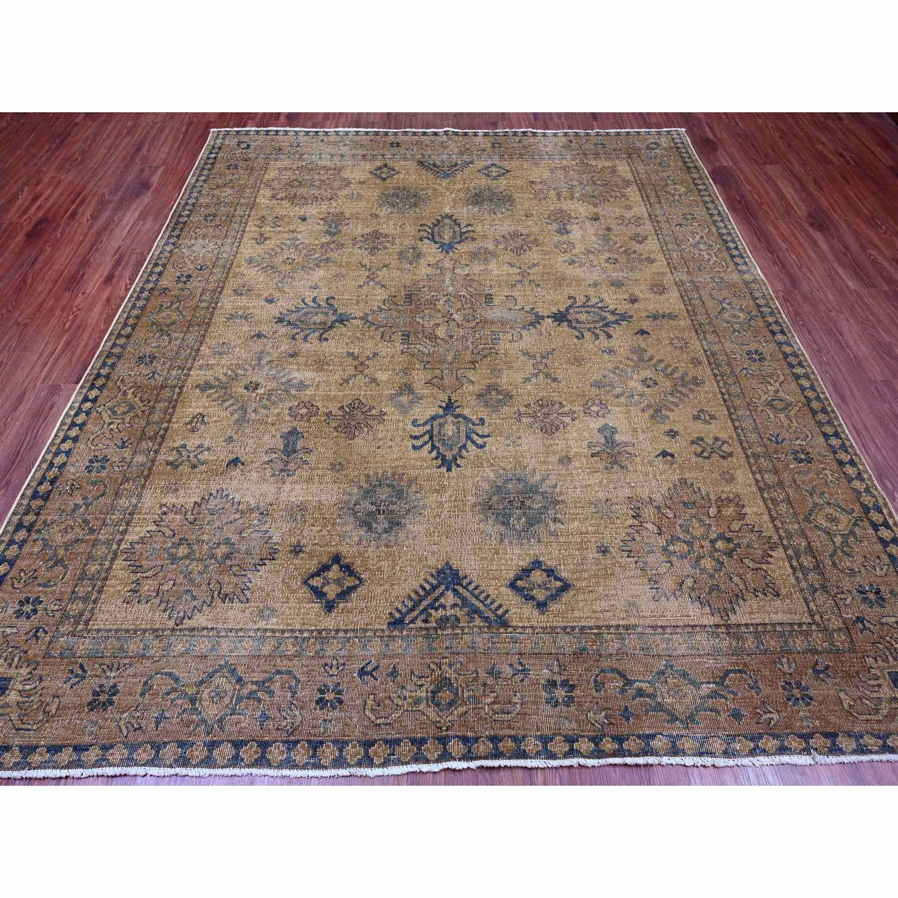 8'x9'1" Tawny Brown, Overdyed Kazak with All Over Geometric Pattern, Hand Knotted, 100% Wool, Squarish, Oriental Rug Sh20736