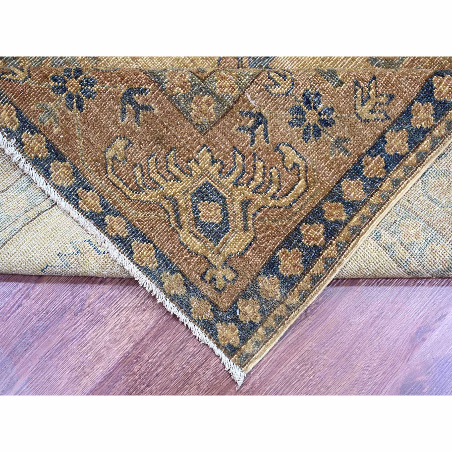 8'x9'1" Tawny Brown, Overdyed Kazak with All Over Geometric Pattern, Hand Knotted, 100% Wool, Squarish, Oriental Rug Sh20736