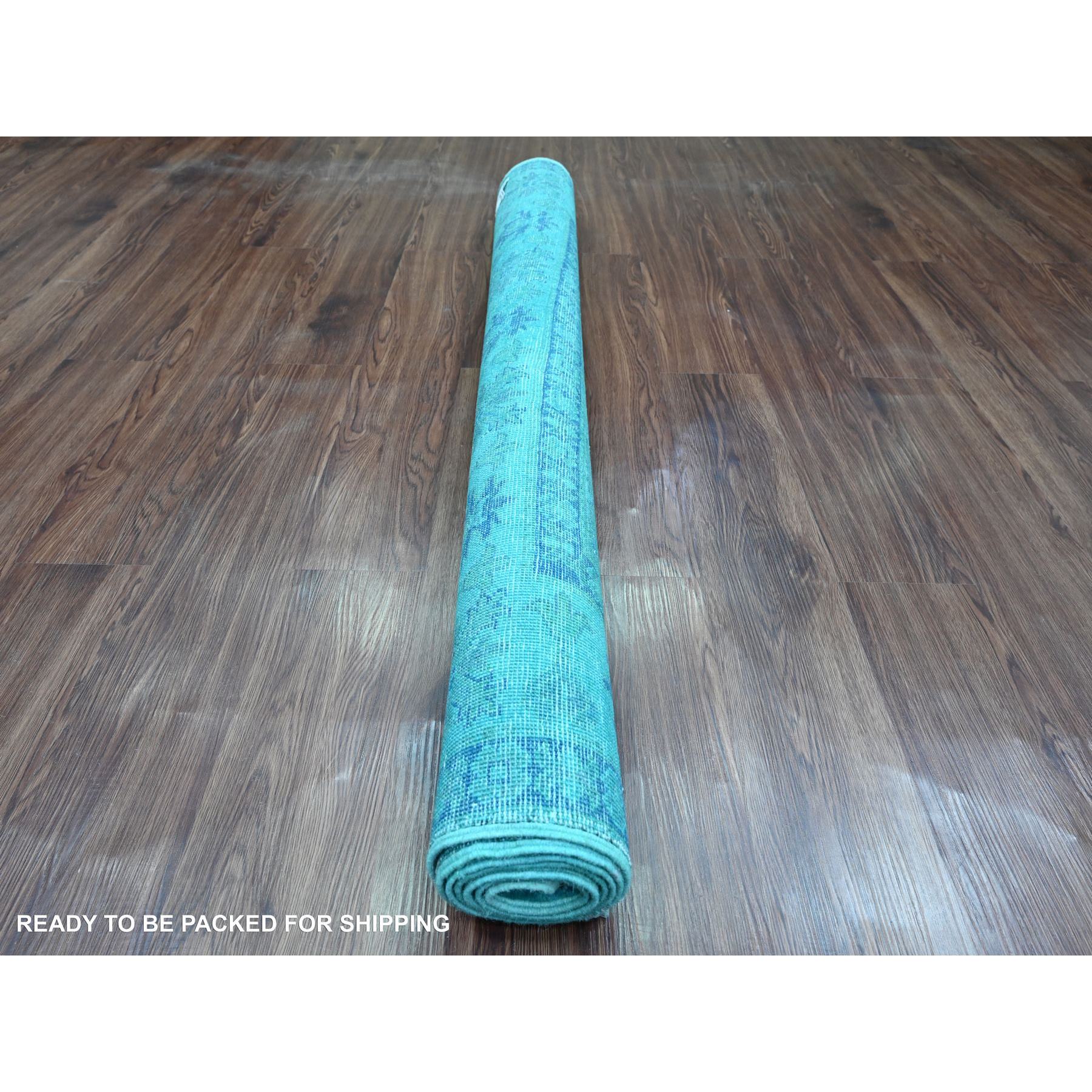 4'8"x6'6" Cerulean Blue, Overdyed Kazak with Tribal Medallions Design, 100% Wool, Hand Knotted, Oriental Rug Sh20737