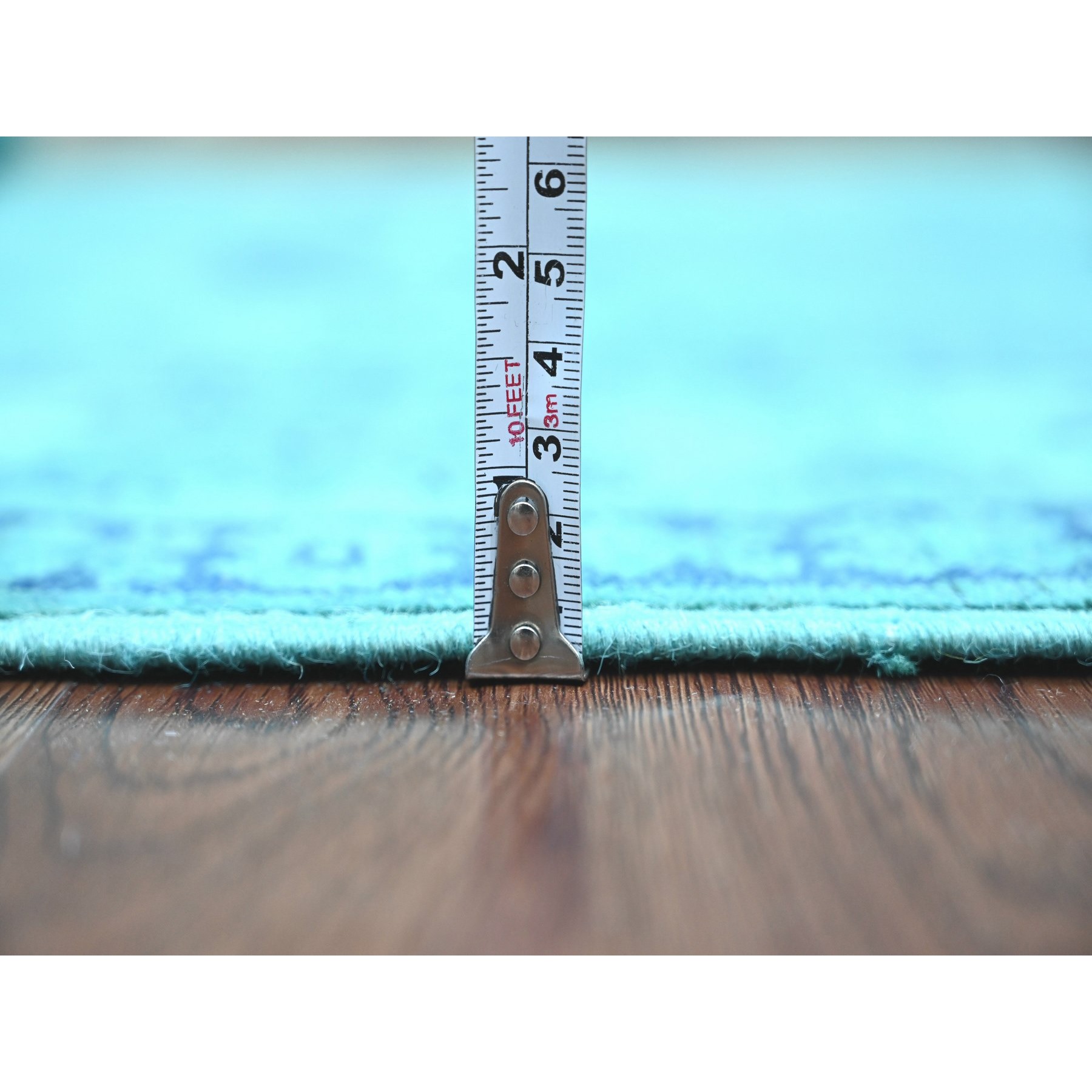 4'8"x6'6" Cerulean Blue, Overdyed Kazak with Tribal Medallions Design, 100% Wool, Hand Knotted, Oriental Rug Sh20737