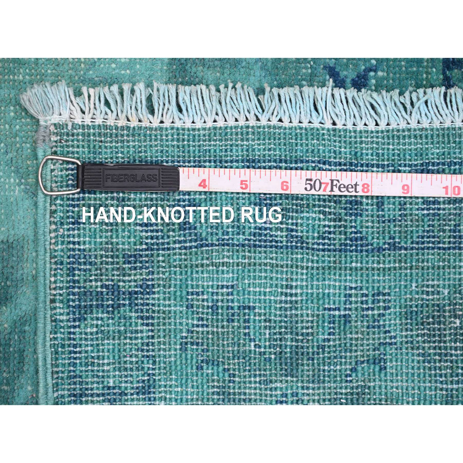 4'8"x6'6" Cerulean Blue, Overdyed Kazak with Tribal Medallions Design, 100% Wool, Hand Knotted, Oriental Rug Sh20737