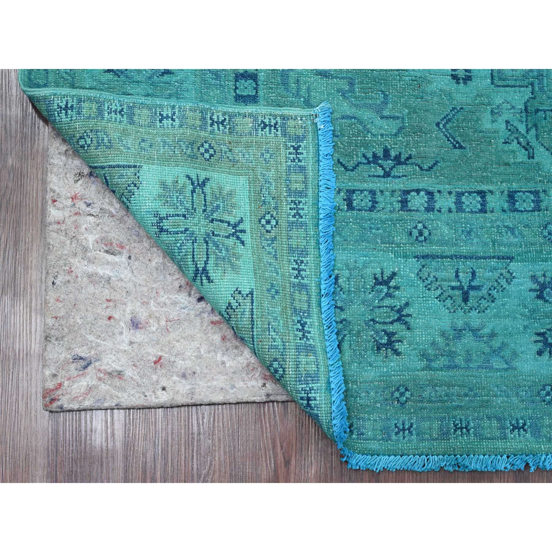 4'10'x6'3" Sapphire Blue, Overdyed Kazak with Geometric Medallions Design, Hand Knotted, 100% Wool, Oriental Rug Sh20738