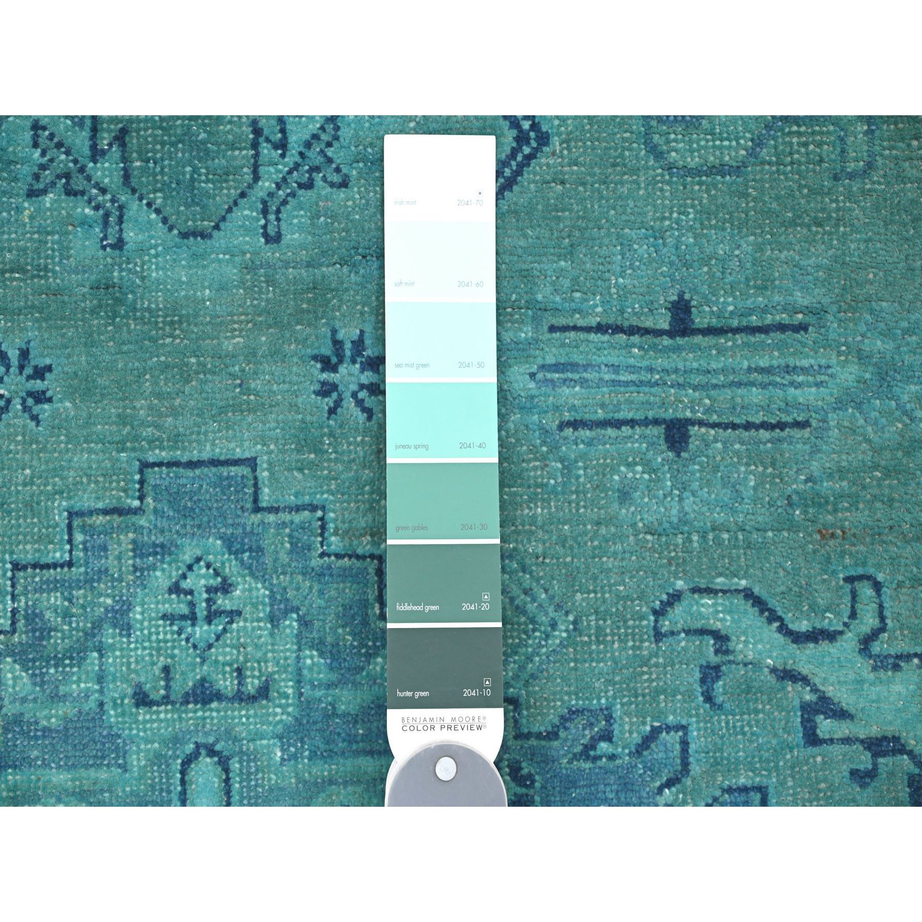 4'10'x6'3" Sapphire Blue, Overdyed Kazak with Geometric Medallions Design, Hand Knotted, 100% Wool, Oriental Rug Sh20738