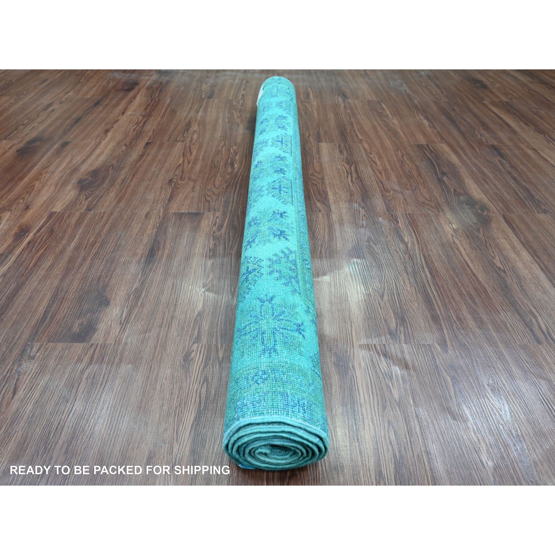 4'10'x6'3" Sapphire Blue, Overdyed Kazak with Geometric Medallions Design, Hand Knotted, 100% Wool, Oriental Rug Sh20738