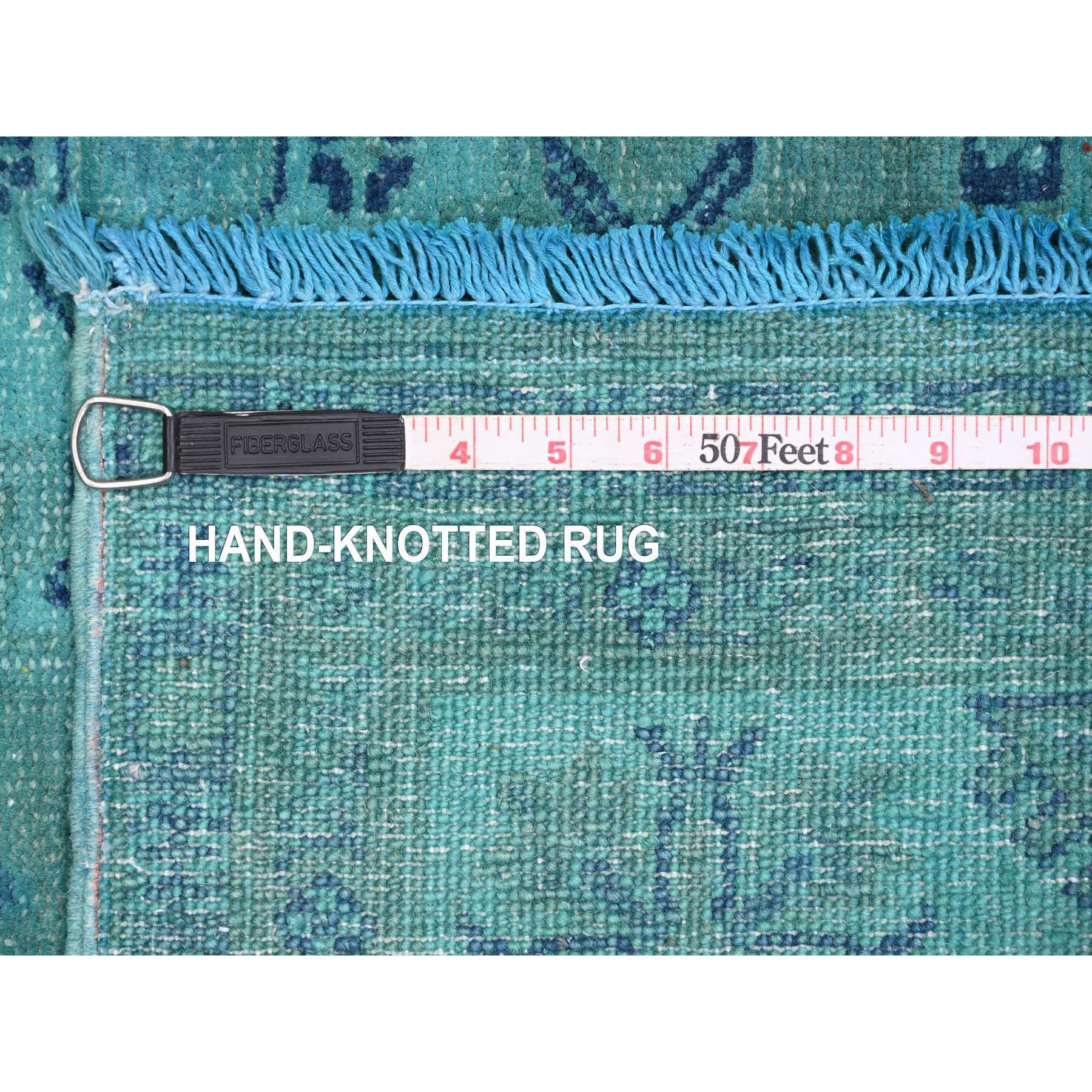 4'10'x6'3" Sapphire Blue, Overdyed Kazak with Geometric Medallions Design, Hand Knotted, 100% Wool, Oriental Rug Sh20738