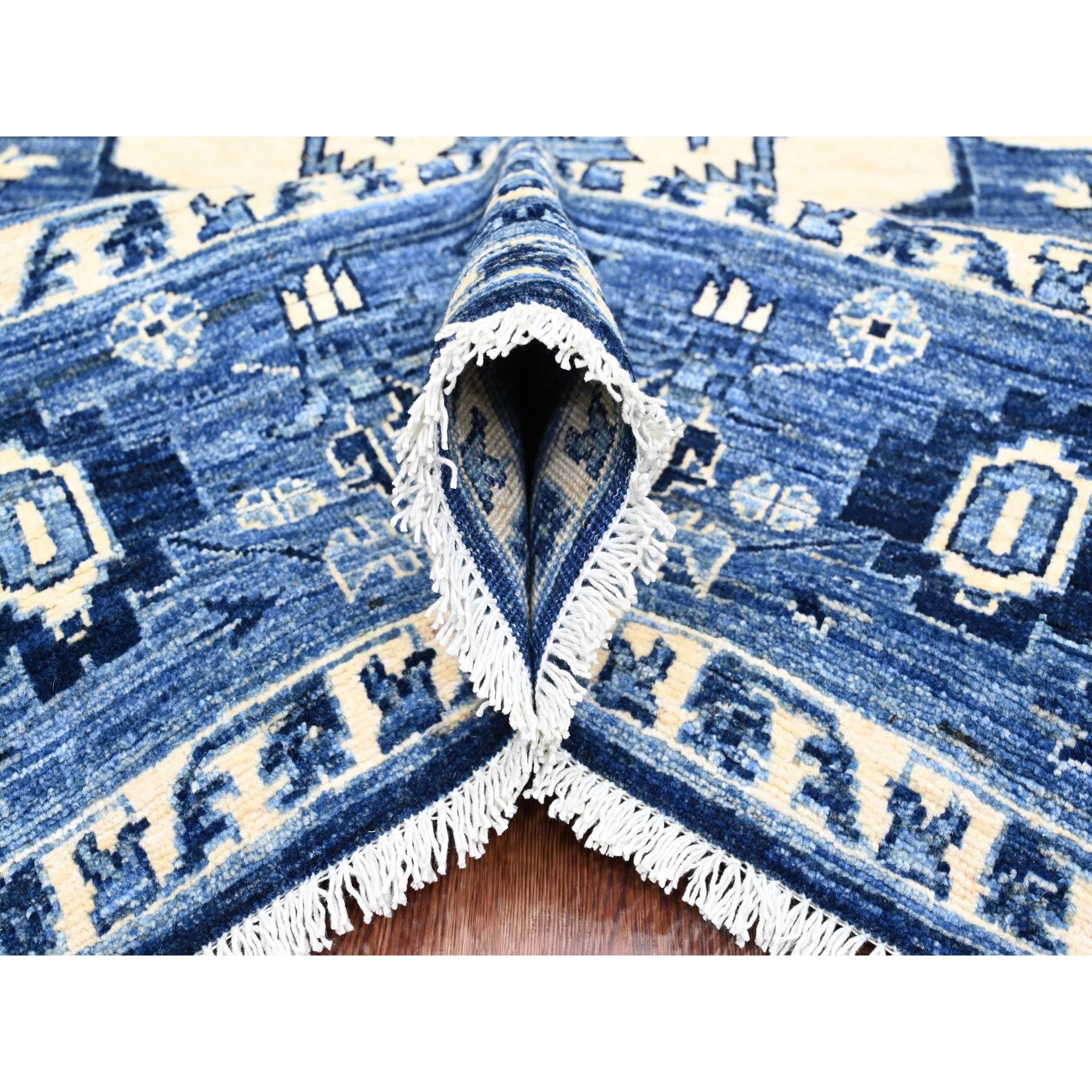 8'2"x9'9" Denim Blue, Serapi Heriz Design, Peshawar, High Mountain Wool, Hand Knotted, Densely Woven, Oriental Rug Sh20739