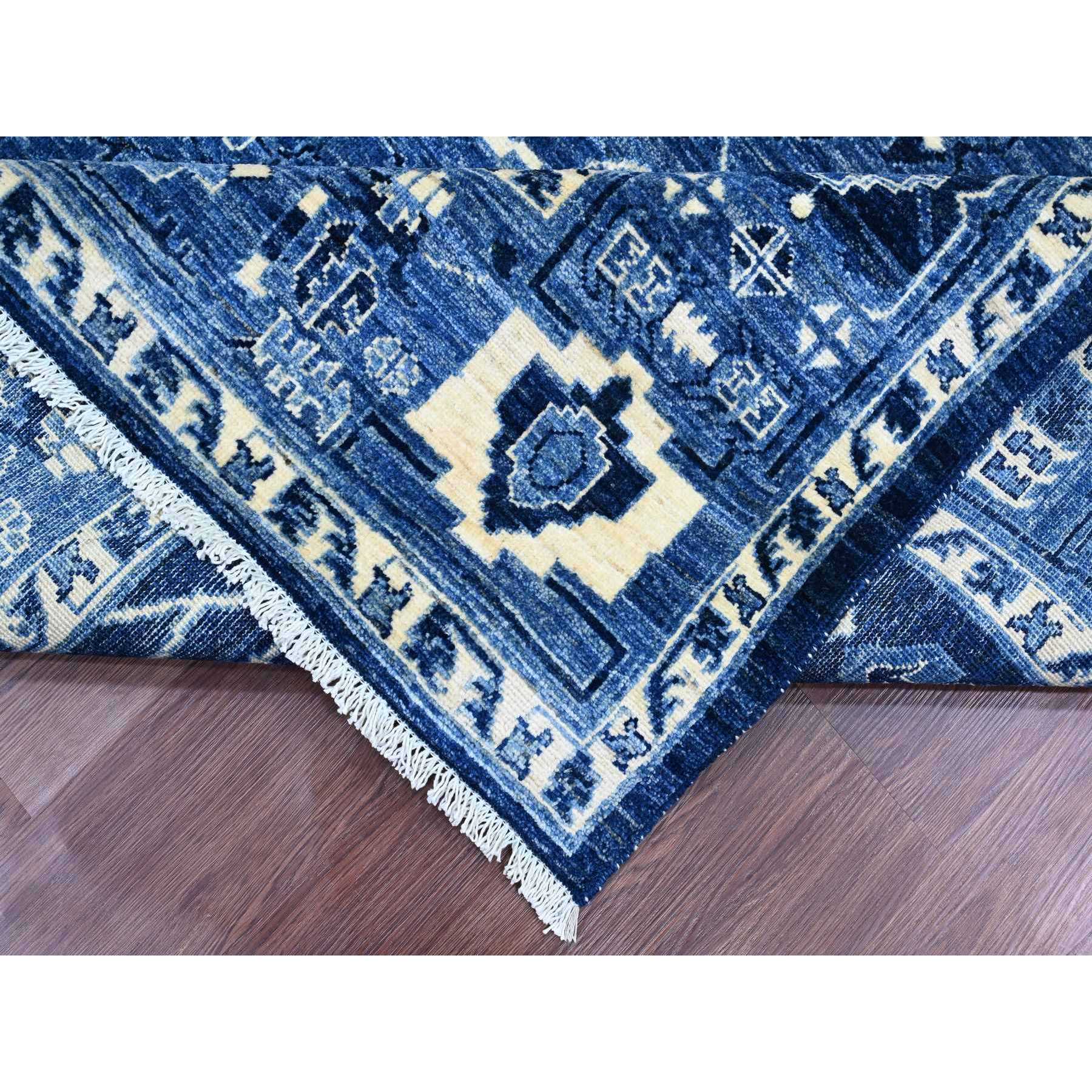 8'2"x9'9" Denim Blue, Serapi Heriz Design, Peshawar, High Mountain Wool, Hand Knotted, Densely Woven, Oriental Rug Sh20739