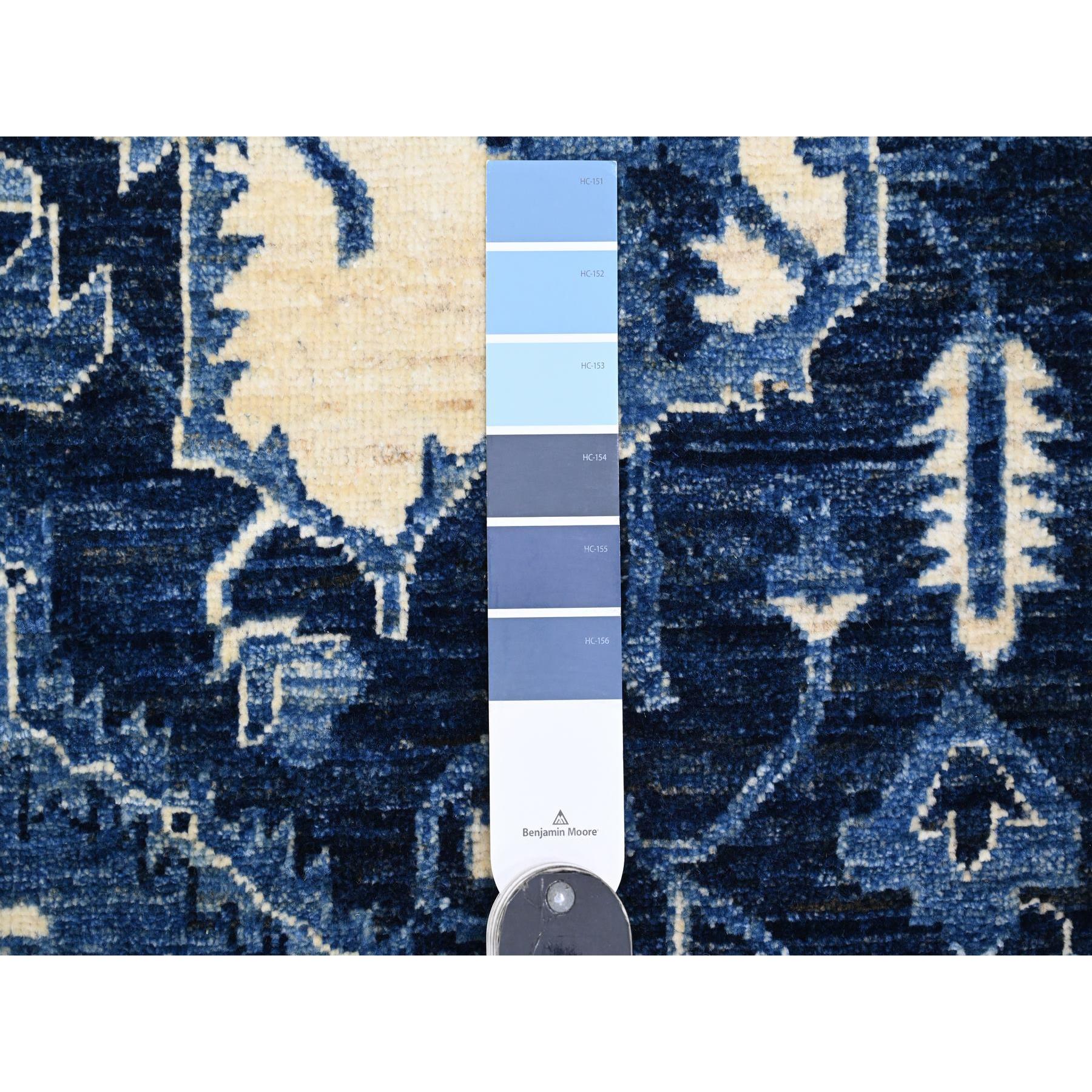 8'2"x9'9" Denim Blue, Serapi Heriz Design, Peshawar, High Mountain Wool, Hand Knotted, Densely Woven, Oriental Rug Sh20739