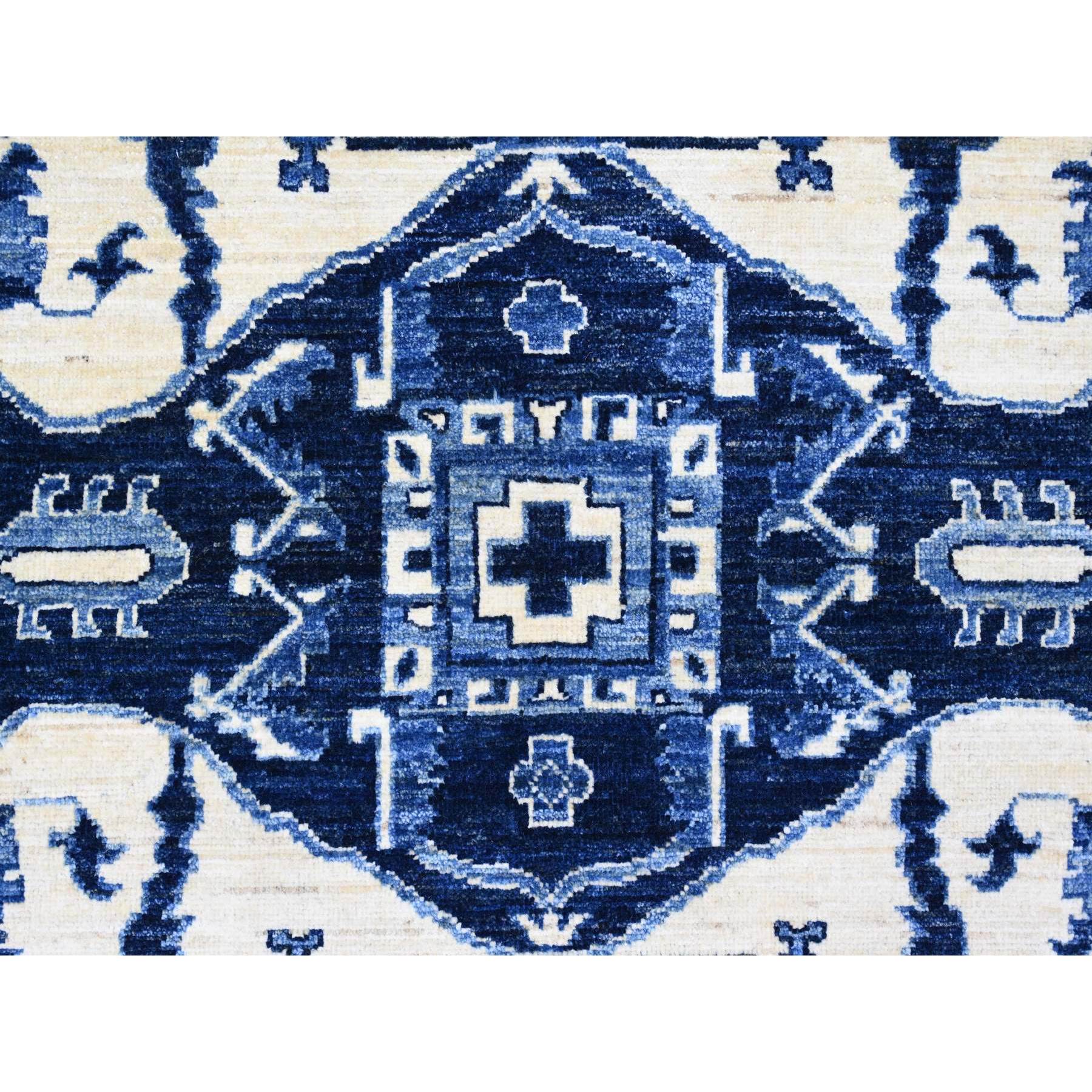 8'2"x9'9" Denim Blue, Serapi Heriz Design, Peshawar, High Mountain Wool, Hand Knotted, Densely Woven, Oriental Rug Sh20739